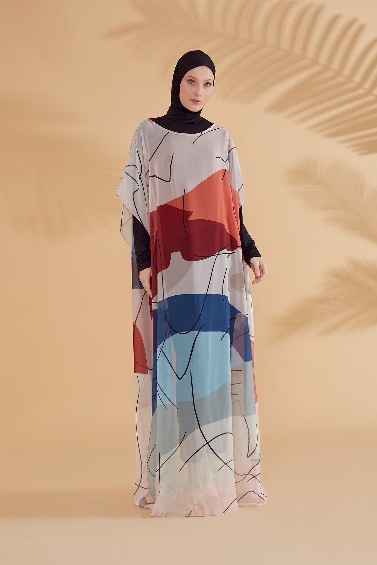 Çiçekli Renkli Pareo Kaftan P2340