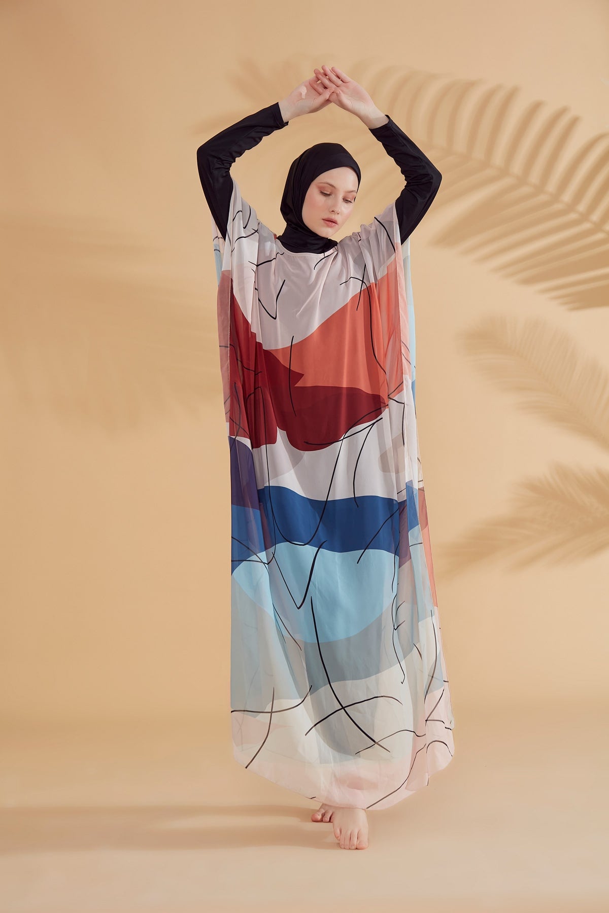 Çiçekli Renkli Pareo Kaftan P2340