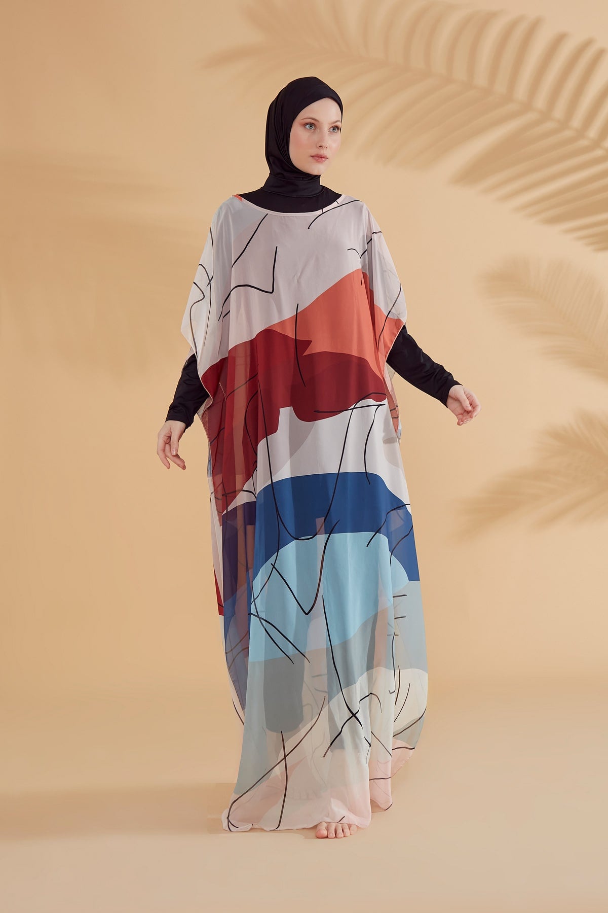 Çiçekli Renkli Pareo Kaftan P2340