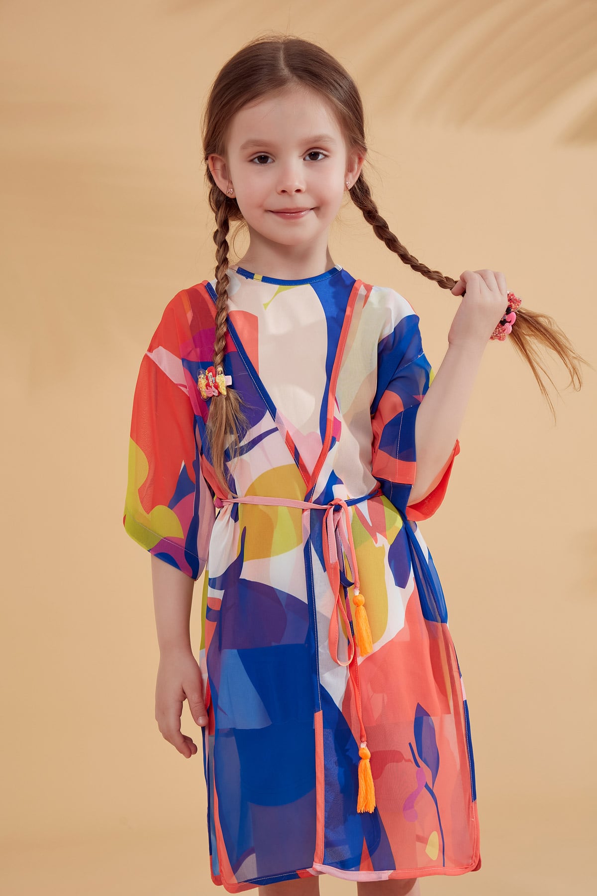 Çocuk Desenli Renkli Plaj Kimono Kaftan – P2331