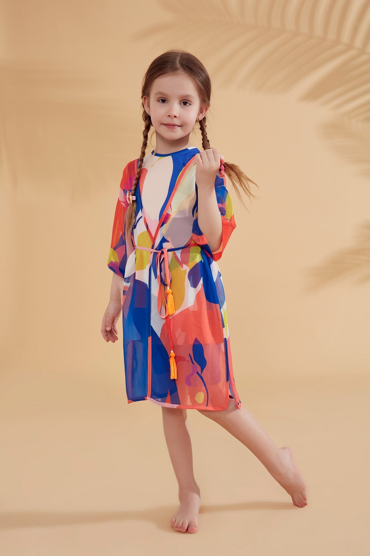 Çocuk Desenli Renkli Plaj Kimono Kaftan – P2331