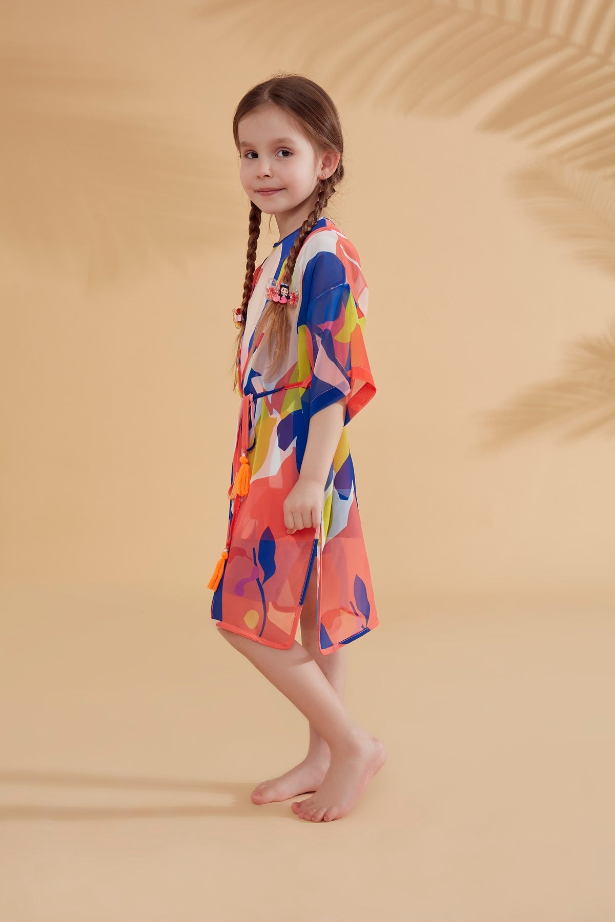 Çocuk Desenli Renkli Plaj Kimono Kaftan – P2331