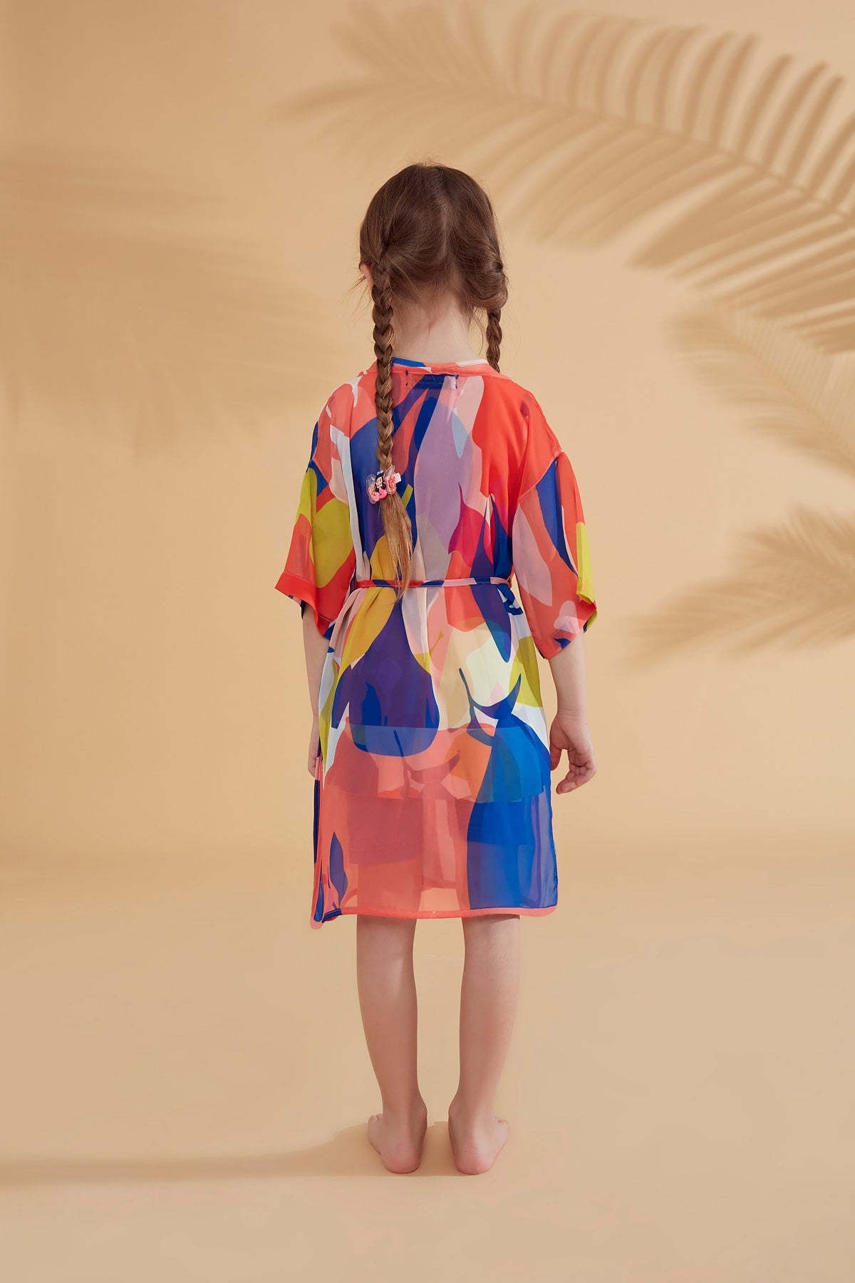 Çocuk Desenli Renkli Plaj Kimono Kaftan – P2331