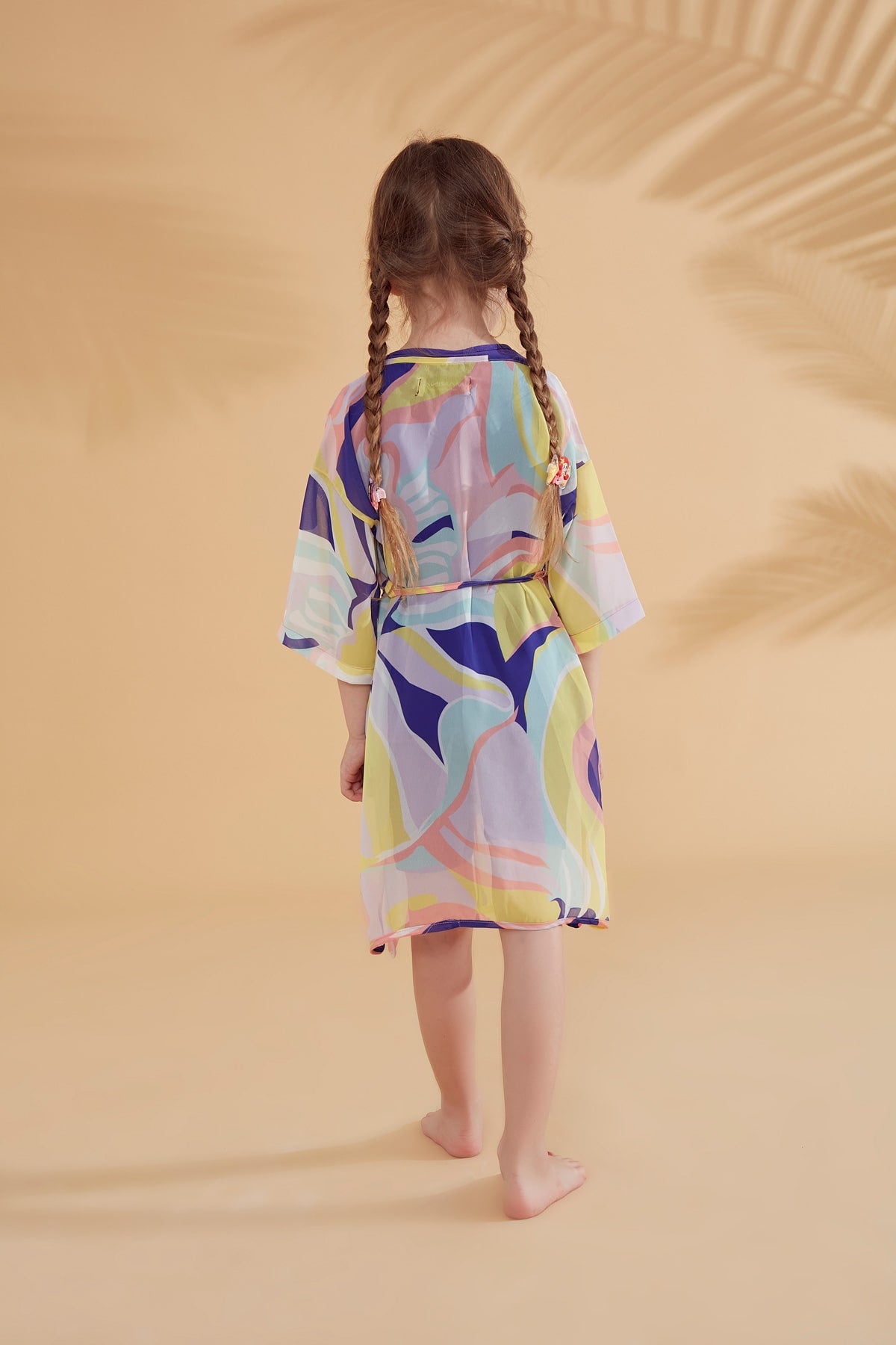 Çocuk Desenli Renkli Plaj Kimono Kaftan – P2333