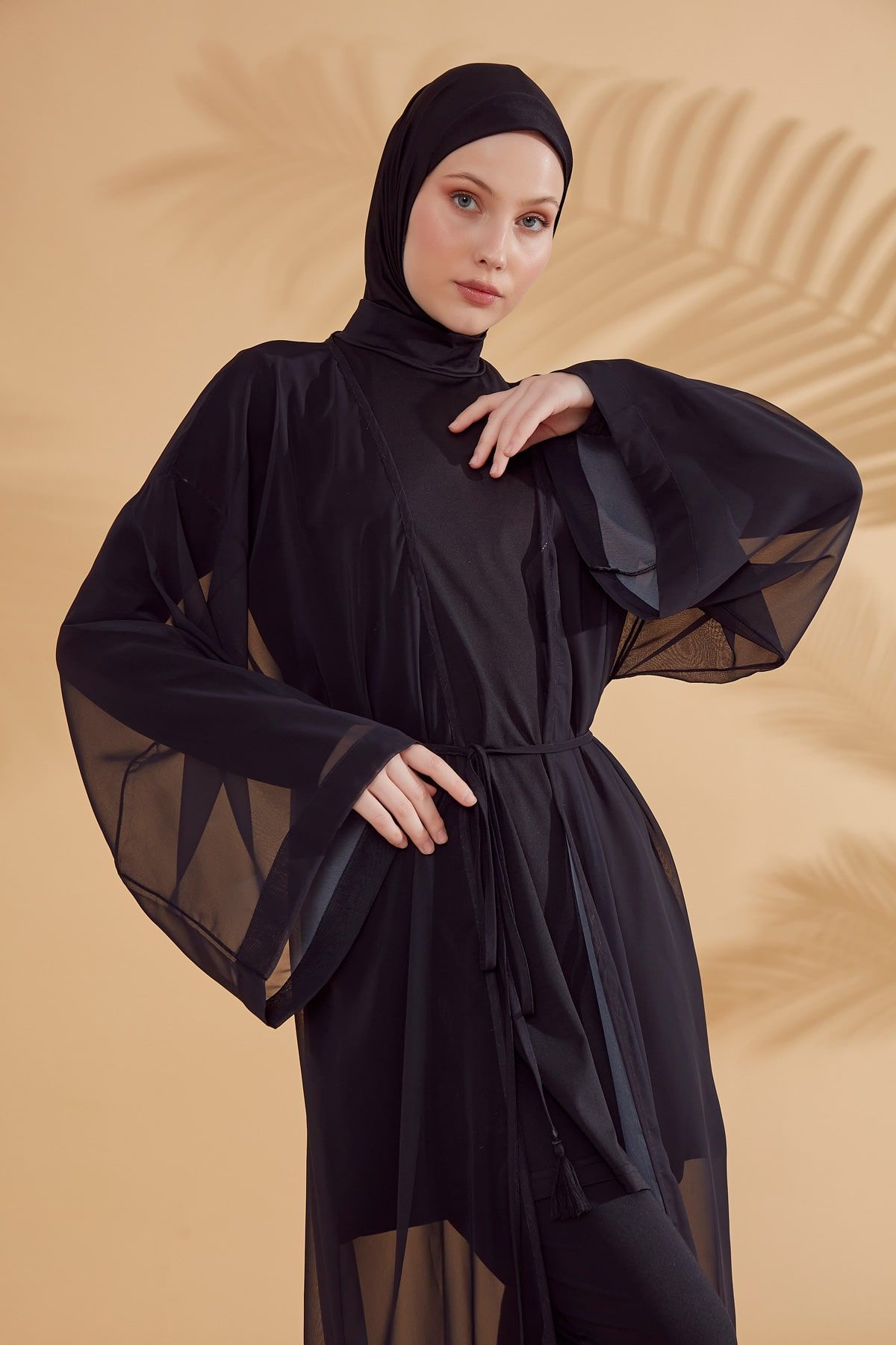 Düz Siyah Kimono Kaftan P2342