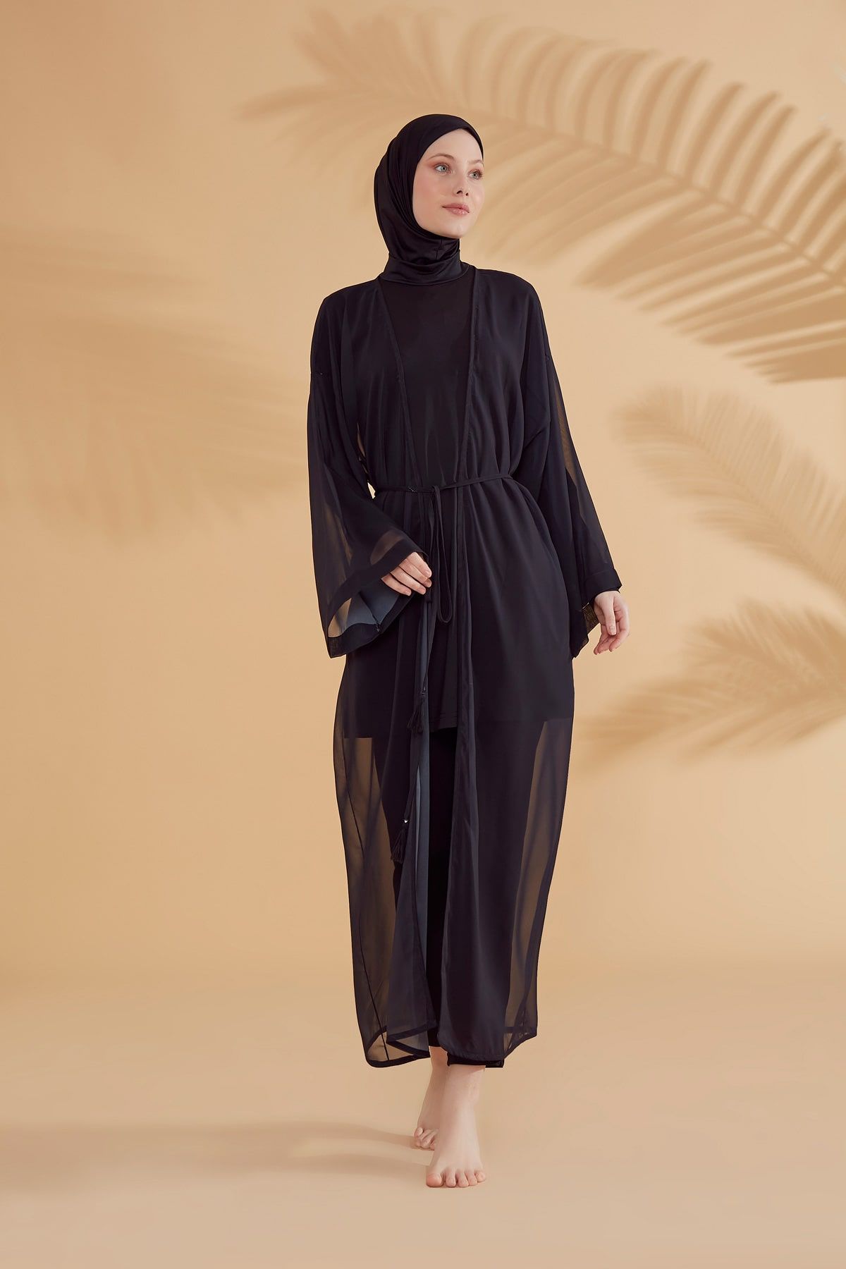 Düz Siyah Kimono Kaftan P2342