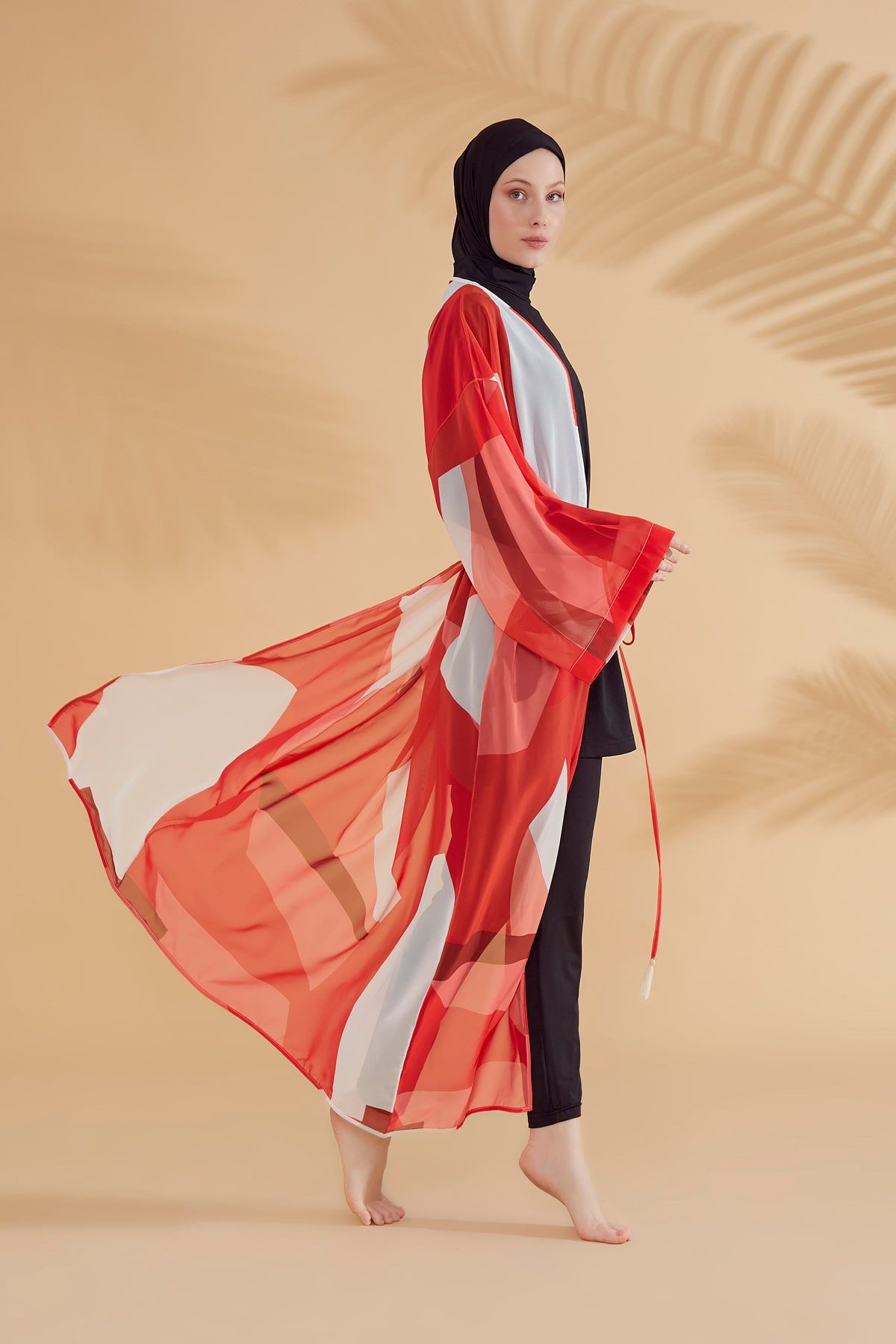 Desenli Turuncu Kimono Kaftan P2345