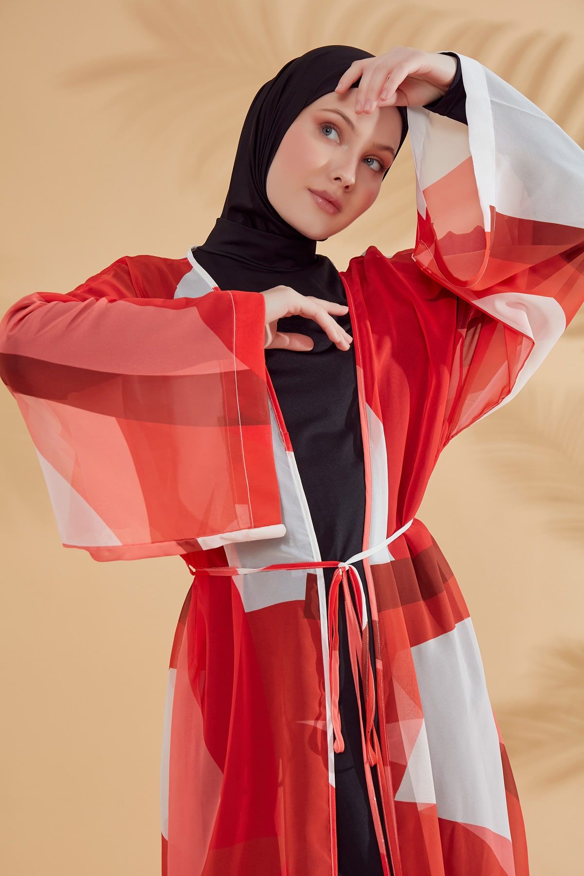 Desenli Turuncu Kimono Kaftan P2345