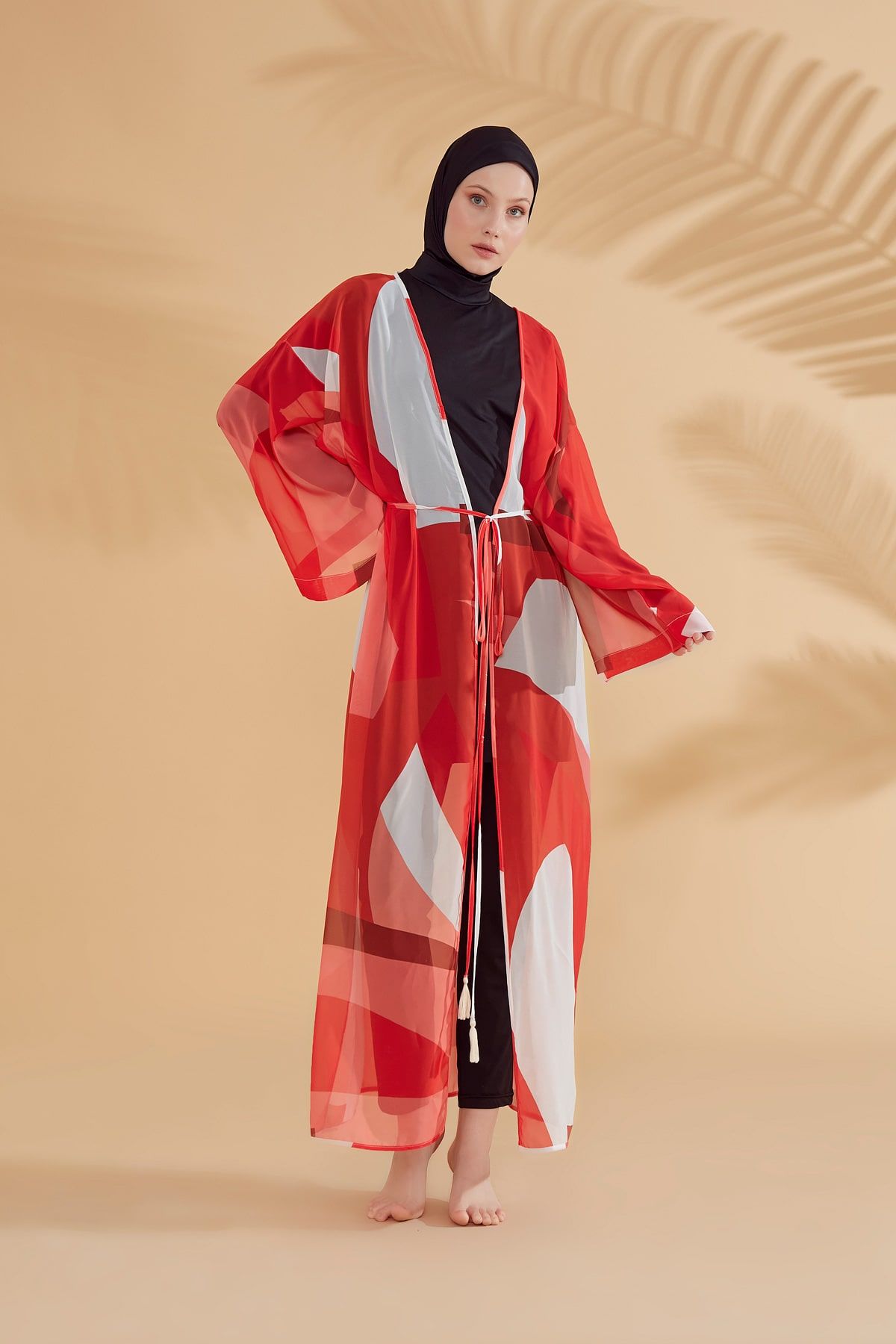 Desenli Turuncu Kimono Kaftan P2345
