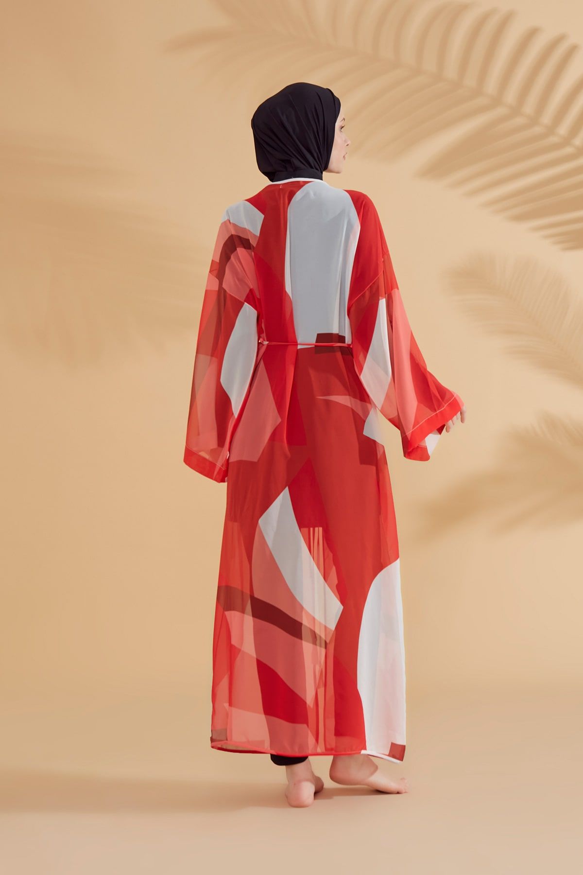 Desenli Turuncu Kimono Kaftan P2345