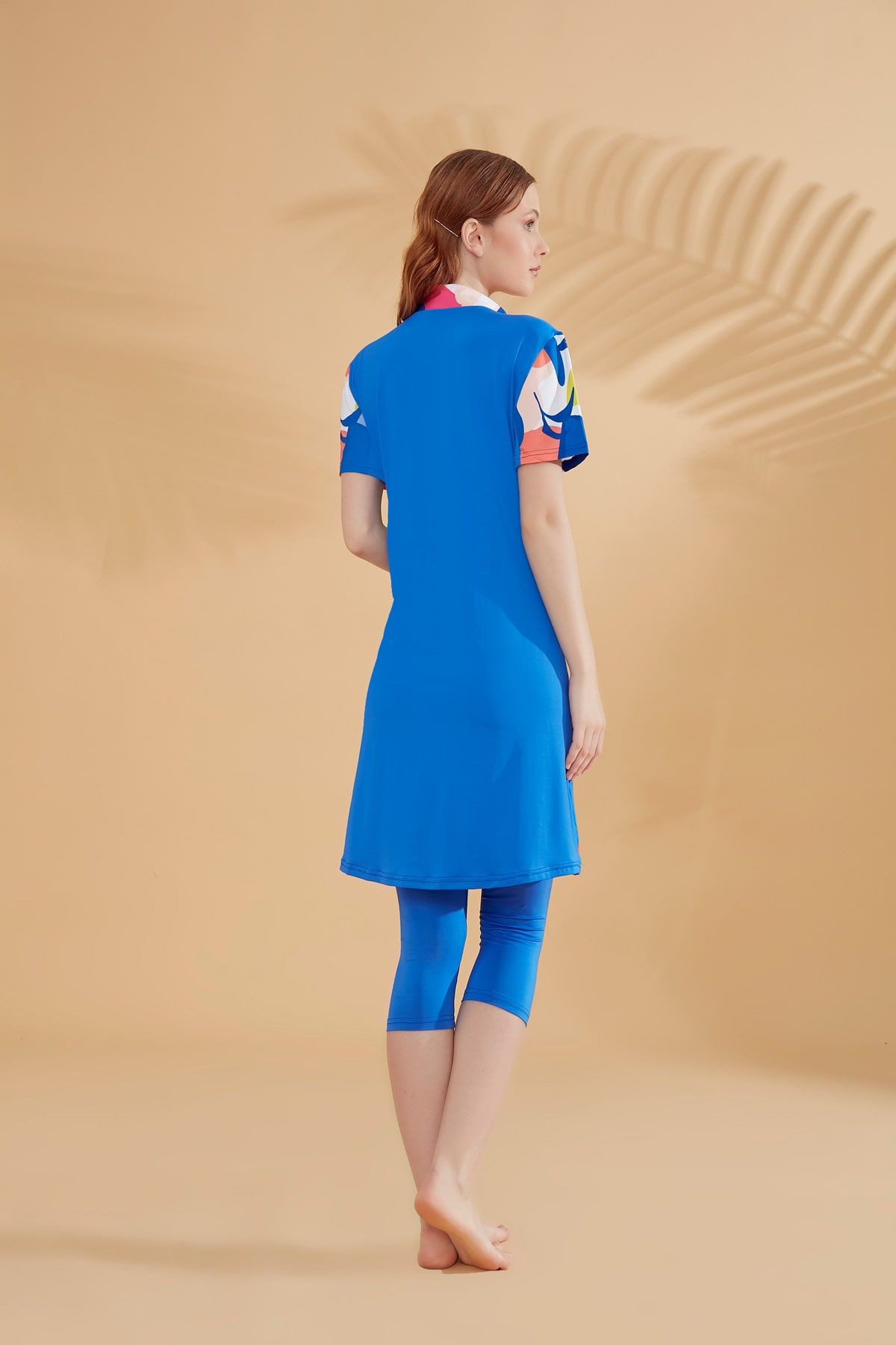 Desenli Saks Taytlı Yarı Kapalı Mayo M2371