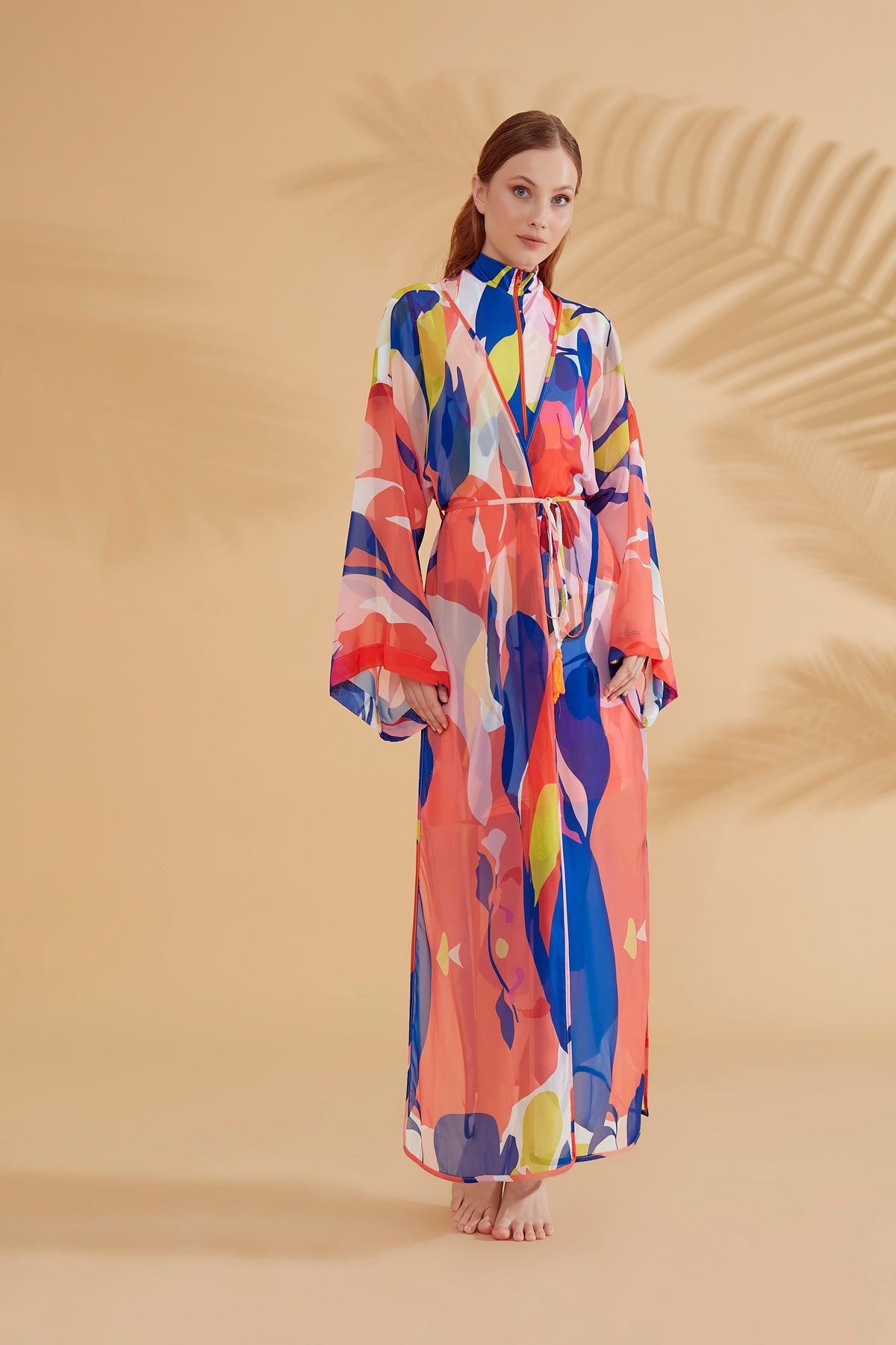 Desenli Saks Taytlı Yarı Kapalı Mayo M2371