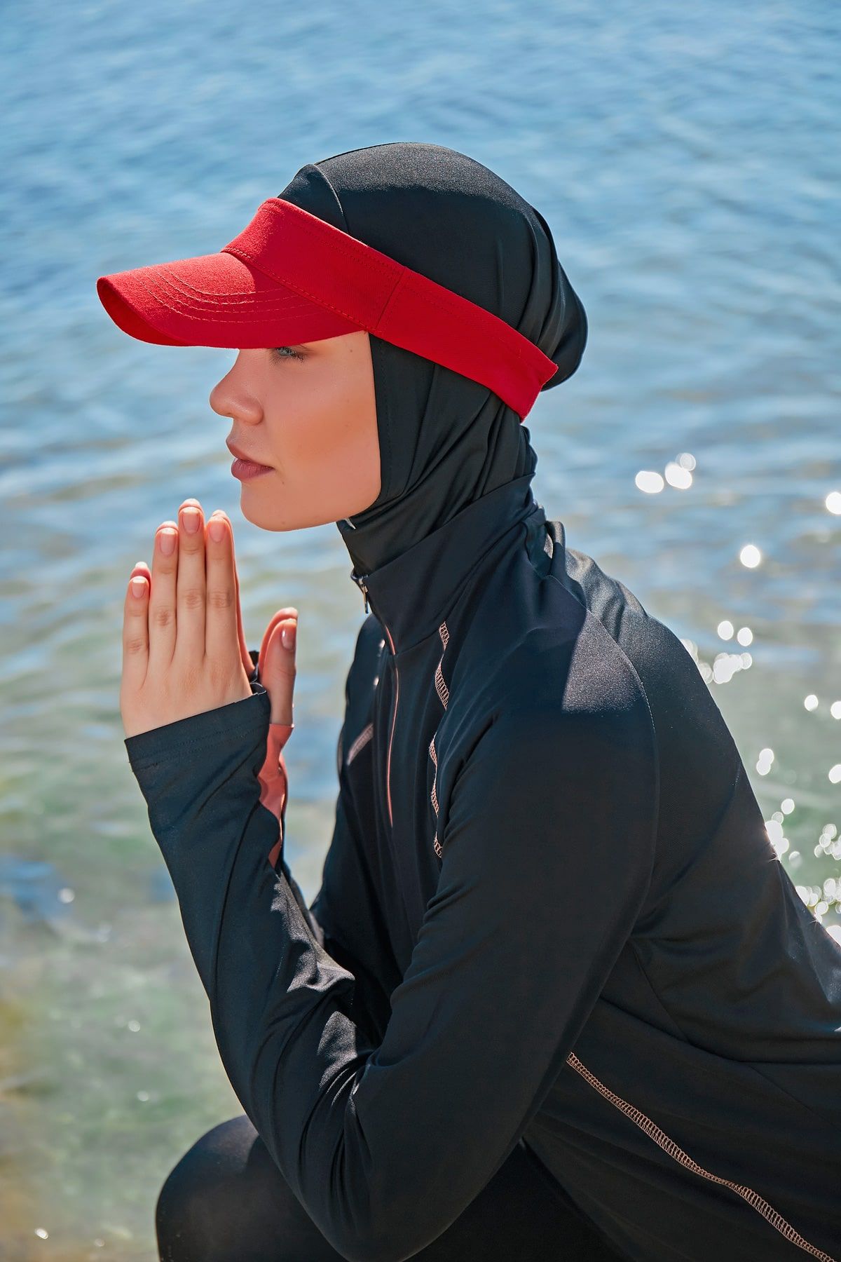 Marina 4'lü Siyah Desenli Tam Kapalı Tesettür Mayo M2333 Ürün ikincil görseli