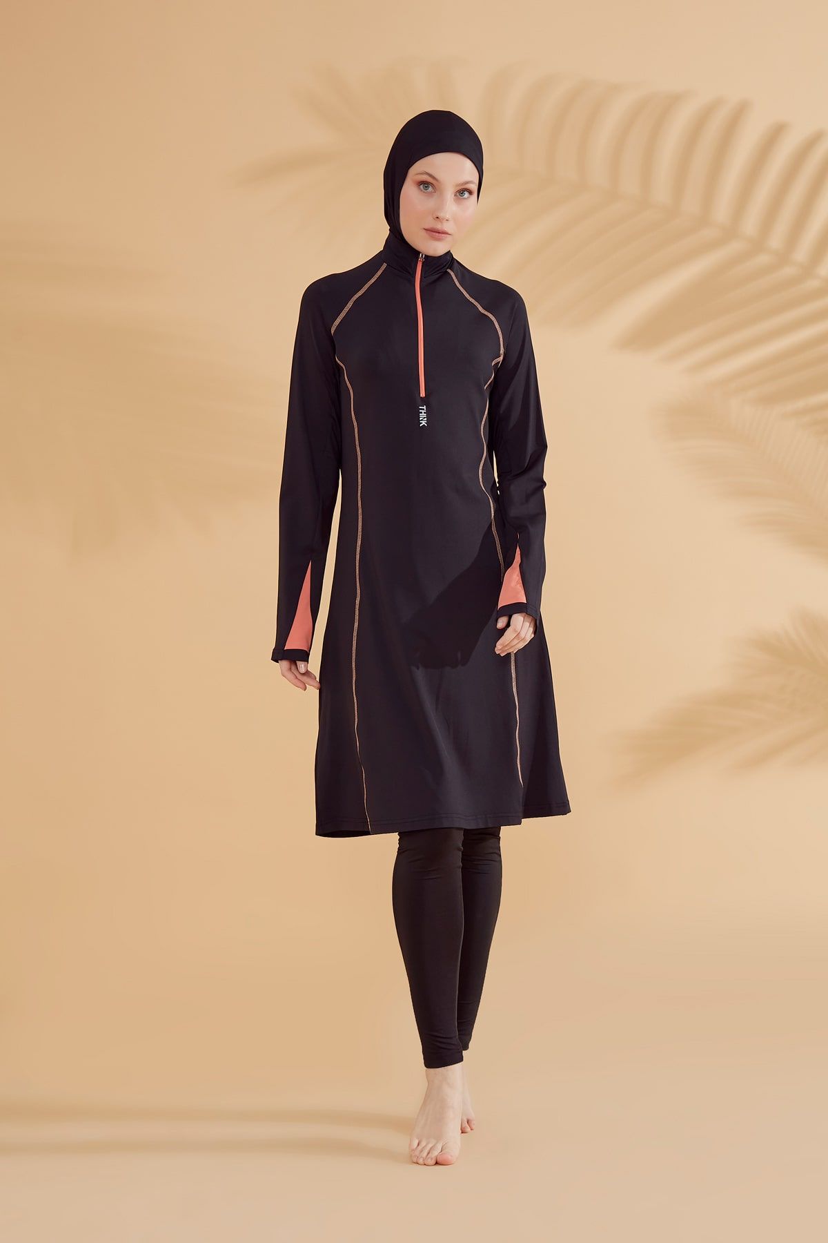 Marina 4'lü Siyah Desenli Tam Kapalı Tesettür Mayo M2333