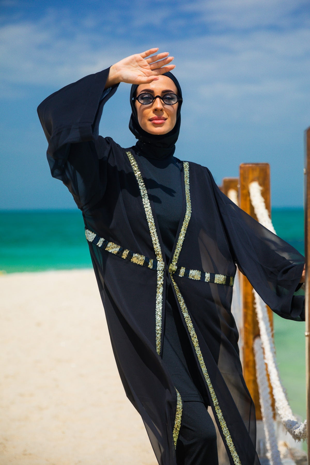 Payetli Siyah Plaj Kimono Kaftan – P2346