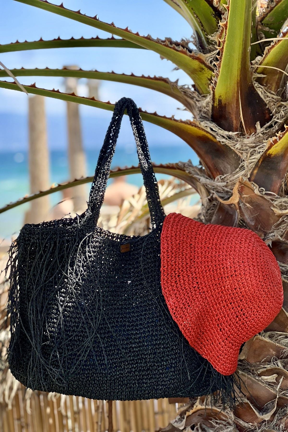 El Örgüsü Siyah Hasır Çanta C2424 Ürün ana görseli