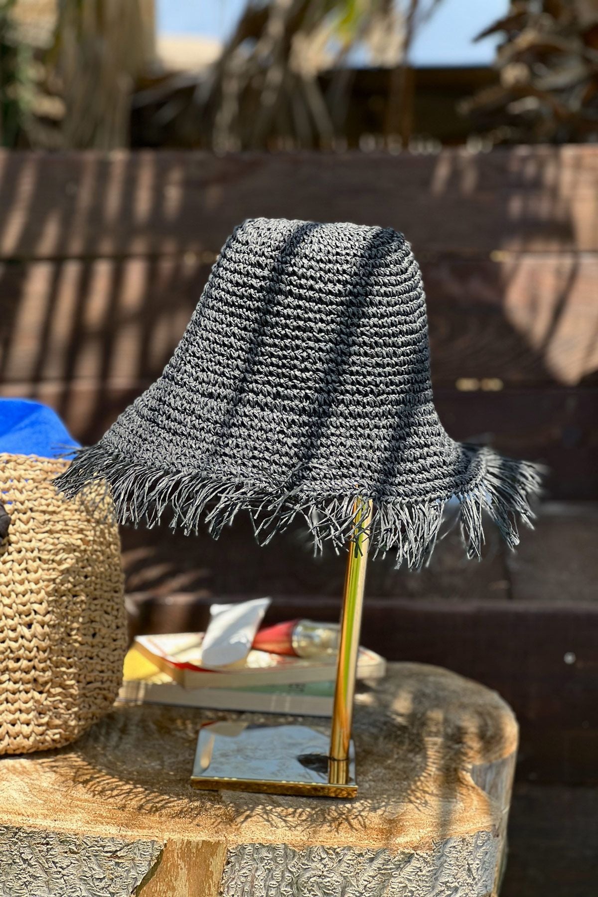 El Örgüsü Siyah Hasır Şapka 14552 Ürün ana görseli