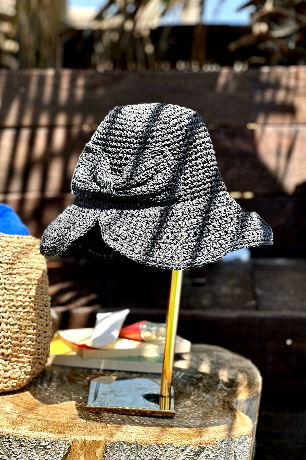 El Örgüsü Siyah Hasır Şapka 14527 Ürün ana görseli