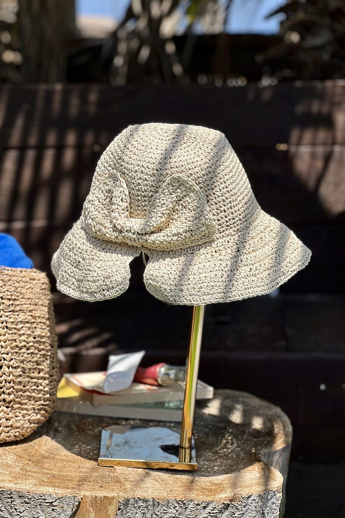 El Örgüsü Bej Hasır Şapka 14527