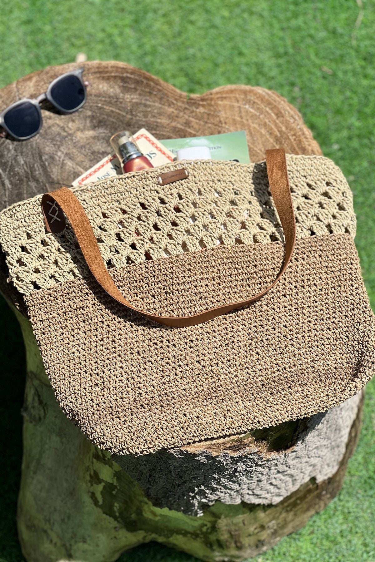 El Örgüsü Camel Bej Hasır Çanta C2423 Ürün ikincil görseli