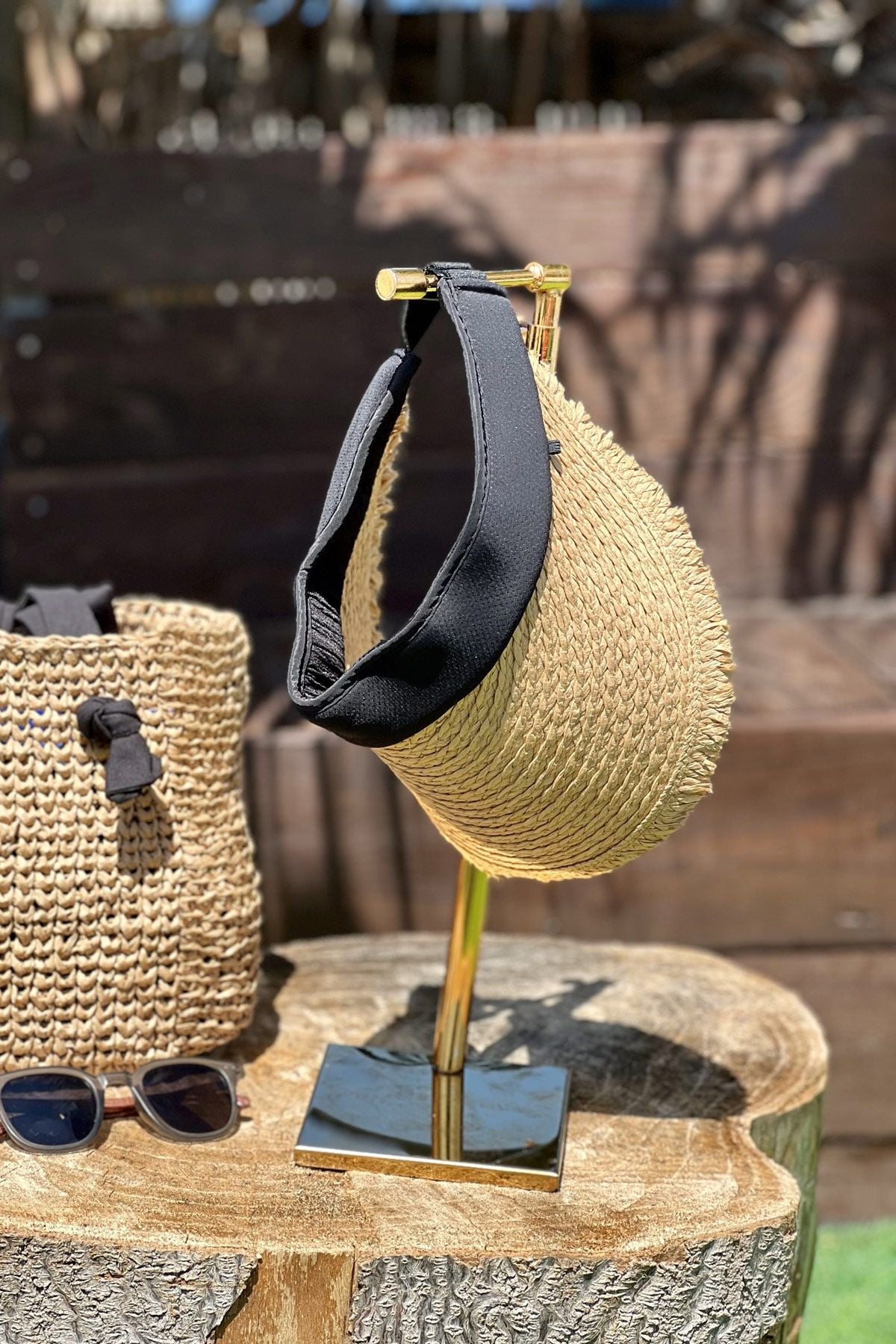 Şeritli Camel Hasır Vizör Şapka 14634