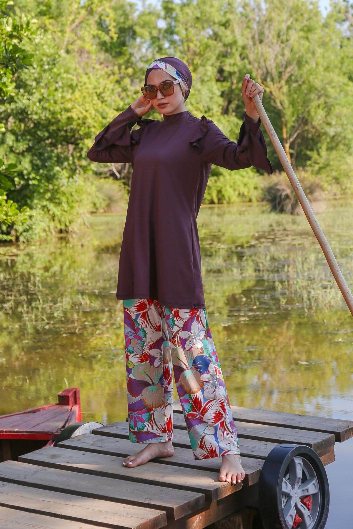 Desenli Tam Kapalı Tesettür Mayo M2023