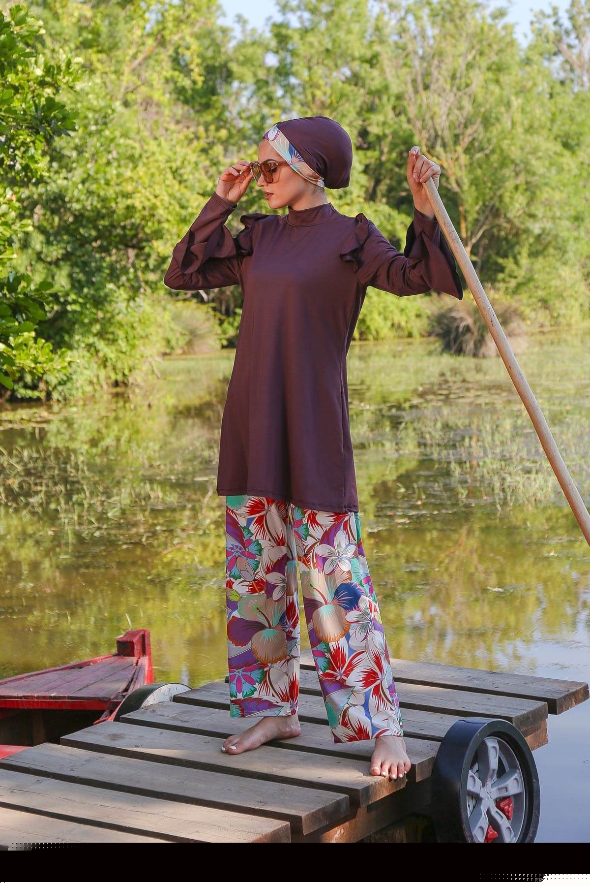 Desenli Tam Kapalı Tesettür Mayo M2023