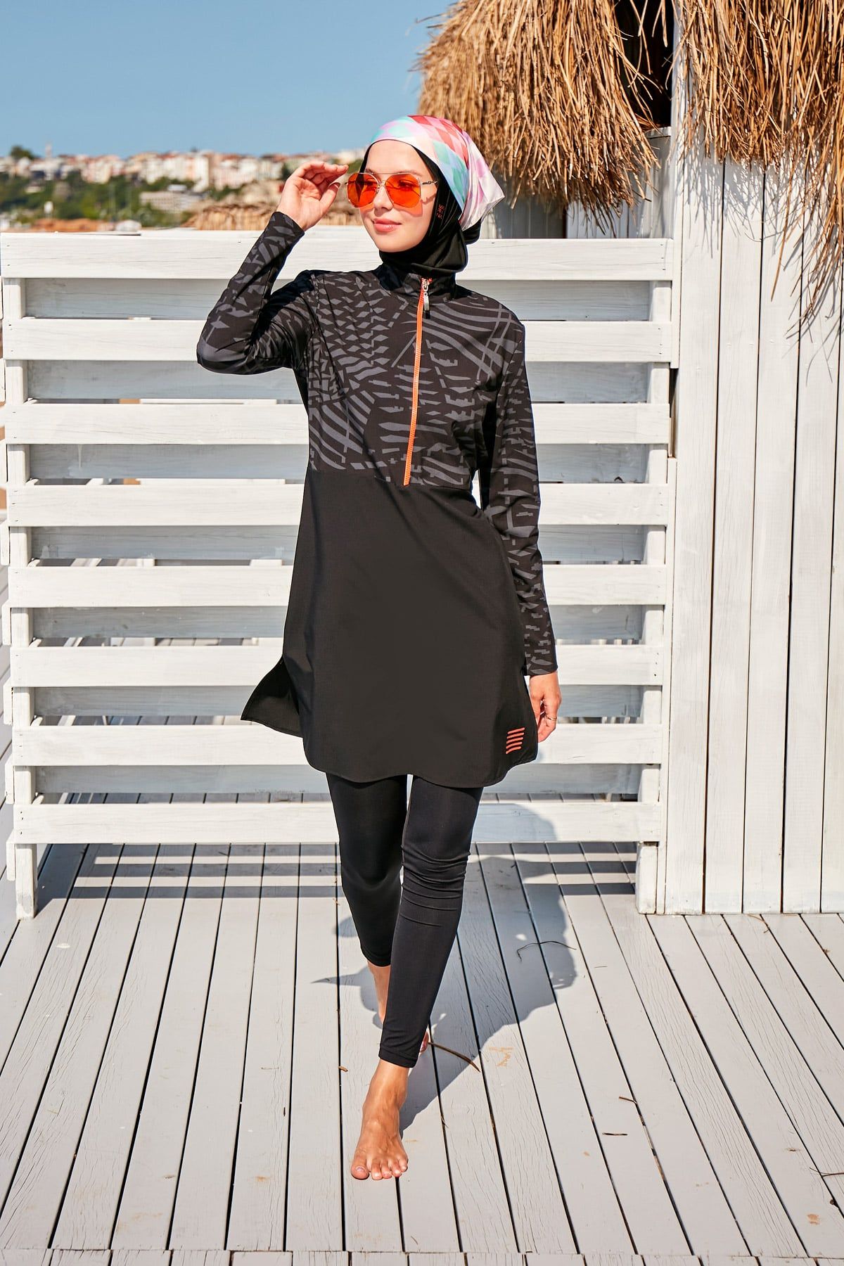 Paraşüt Siyah Tam Kapalı Tesettür Mayo M2324