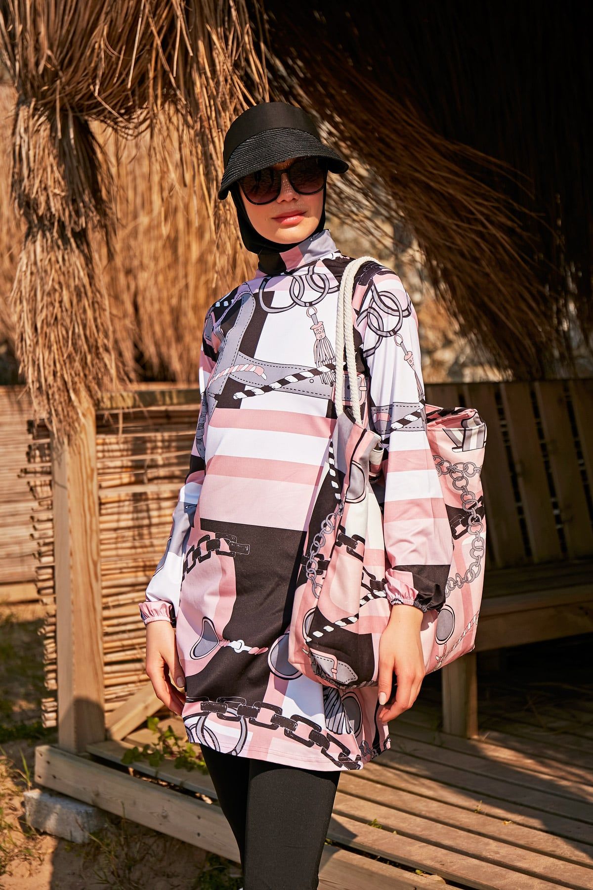 Marina Siyah Desenli Plaj Çantası C2303