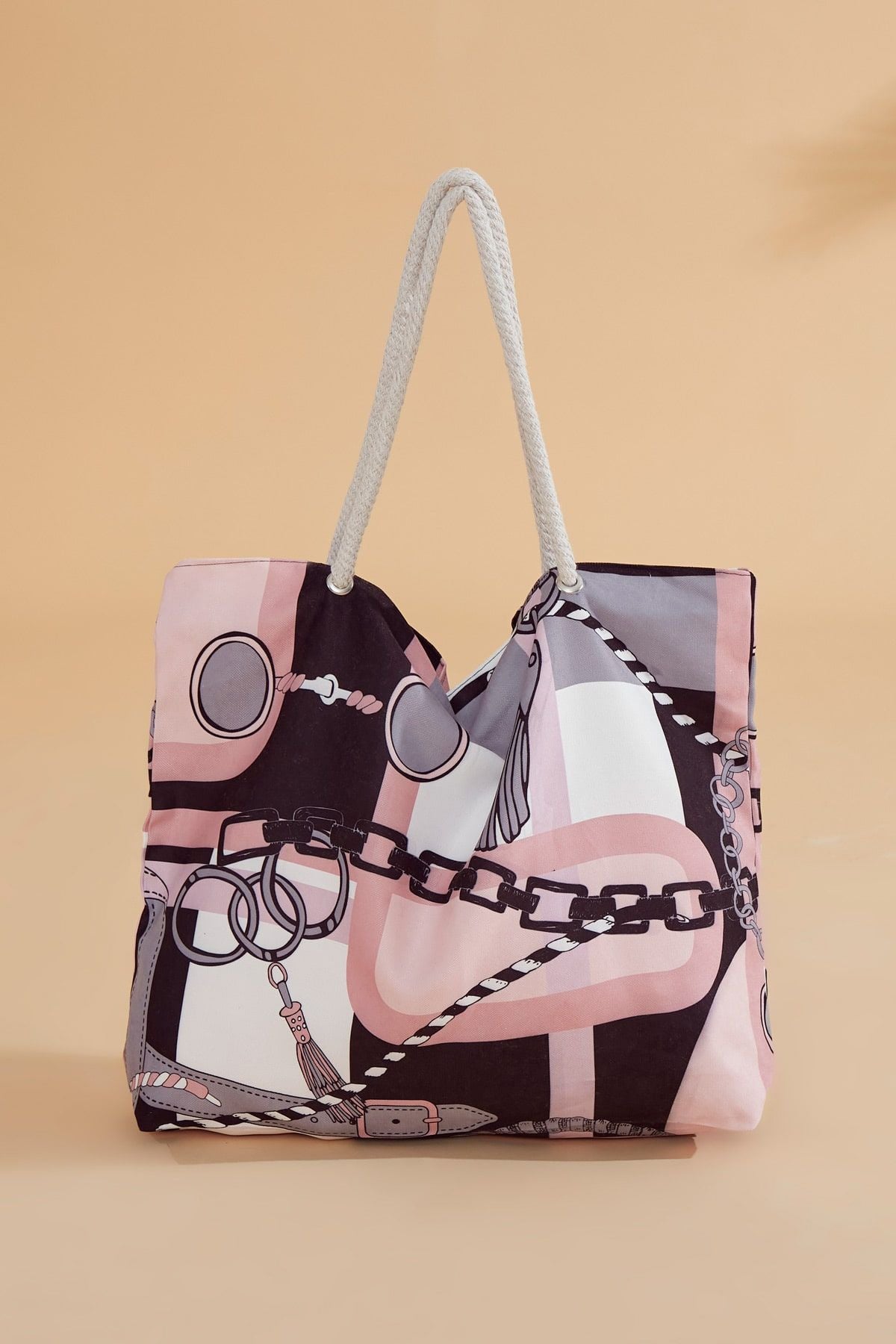 Marina Siyah Desenli Plaj Çantası C2303