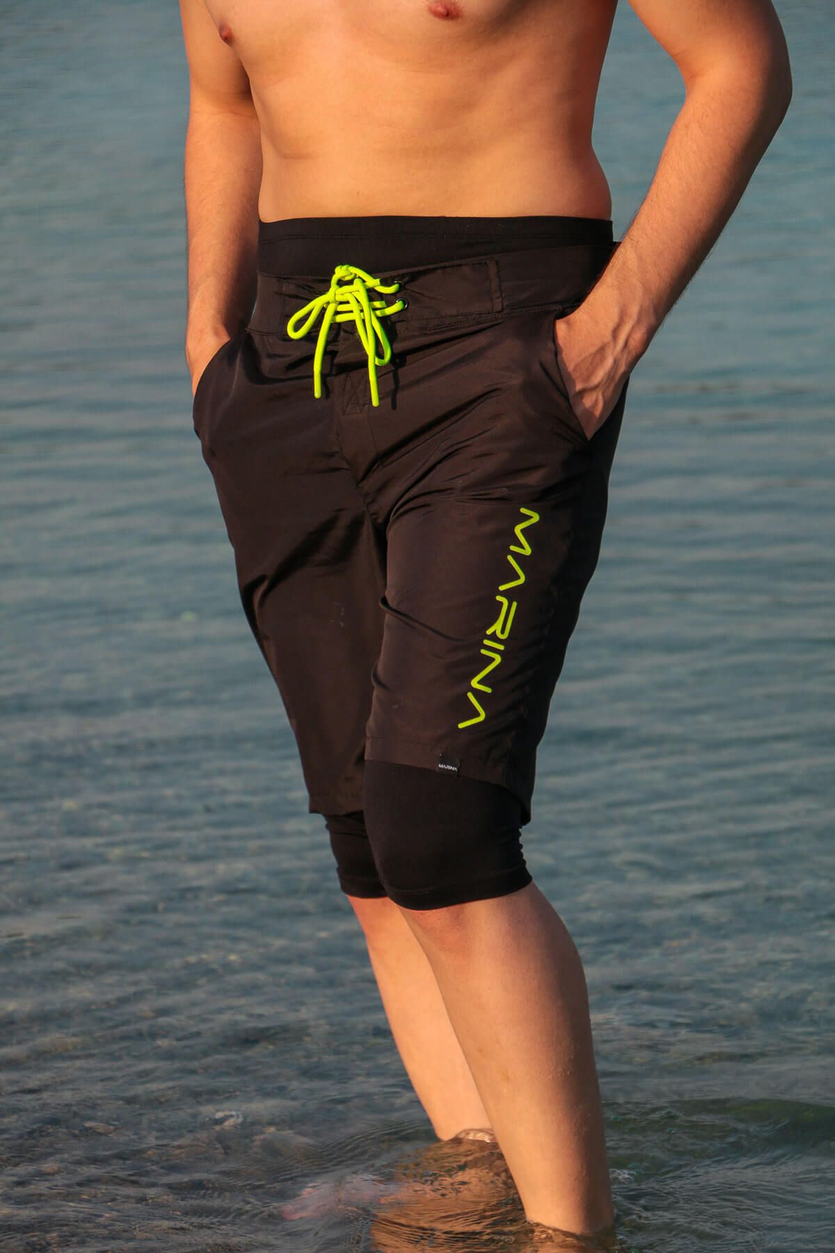 Marina Erkek Siyah Tesettür Mayo  Deniz Şortu S2105