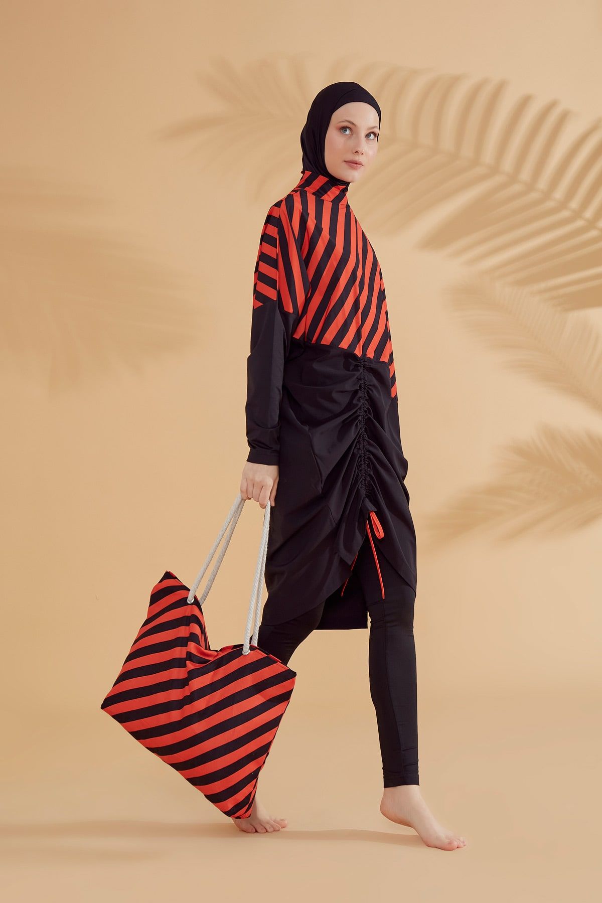 Marina Siyah Çizgi Desenli Plaj Çantası C2307