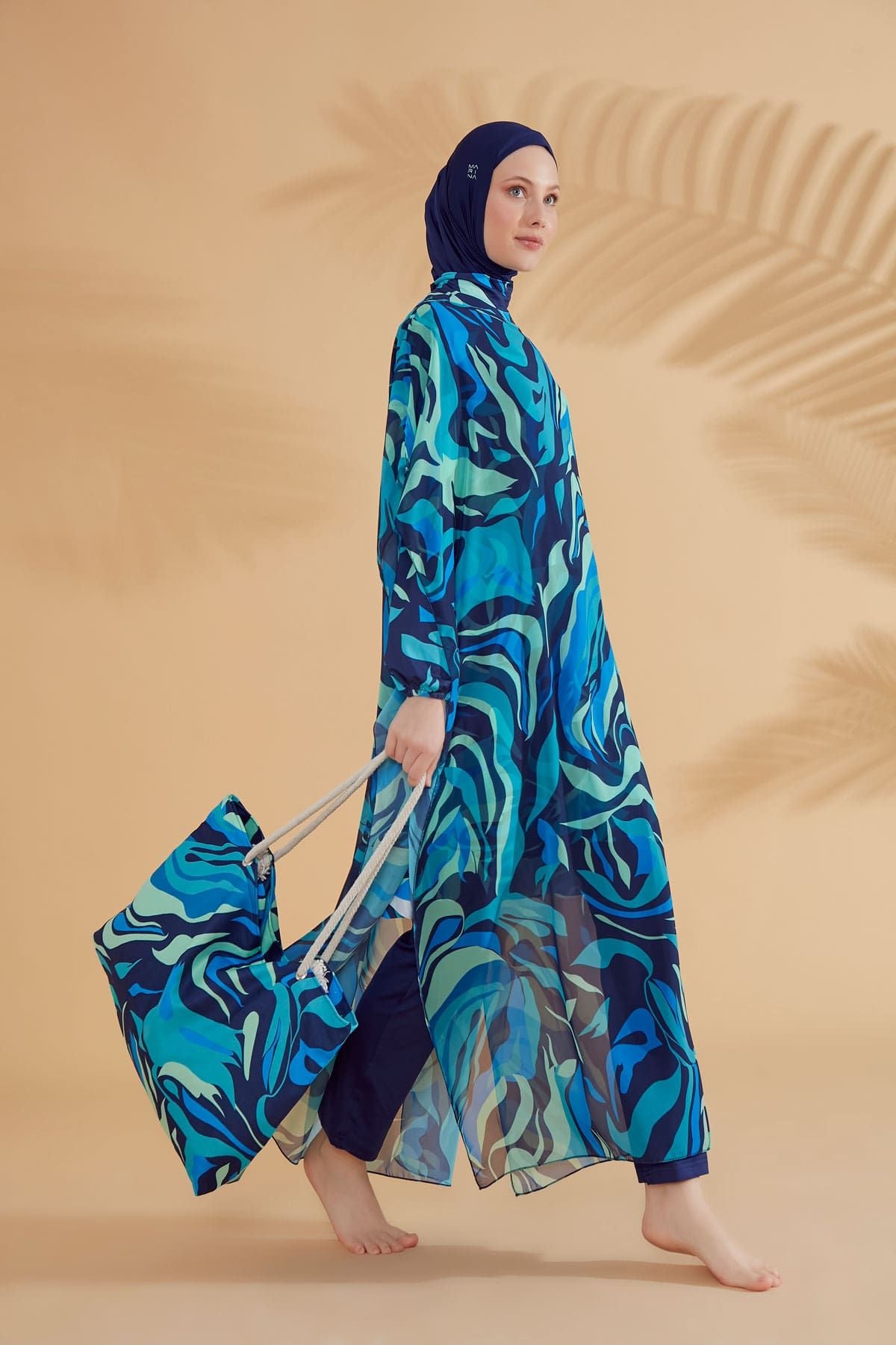 Marina Turkuaz Desenli Plaj Çantası C2334