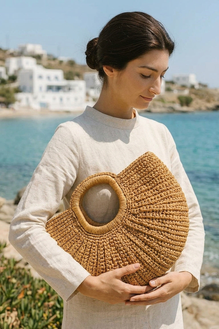 El Örgüsü Camel Hasır Çanta CNT2603-2