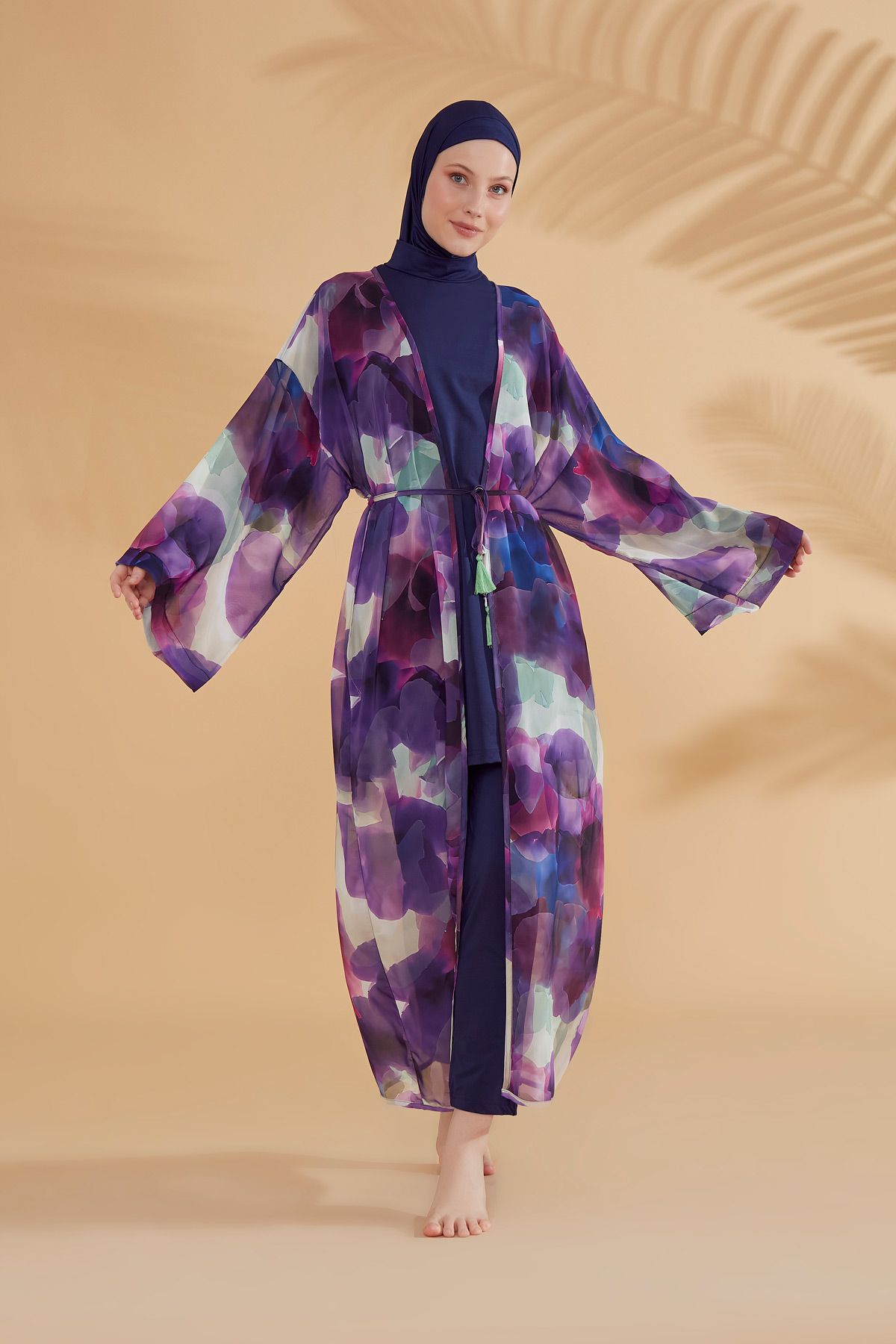 Batik Desenli Mor Kimono Kaftan P2338