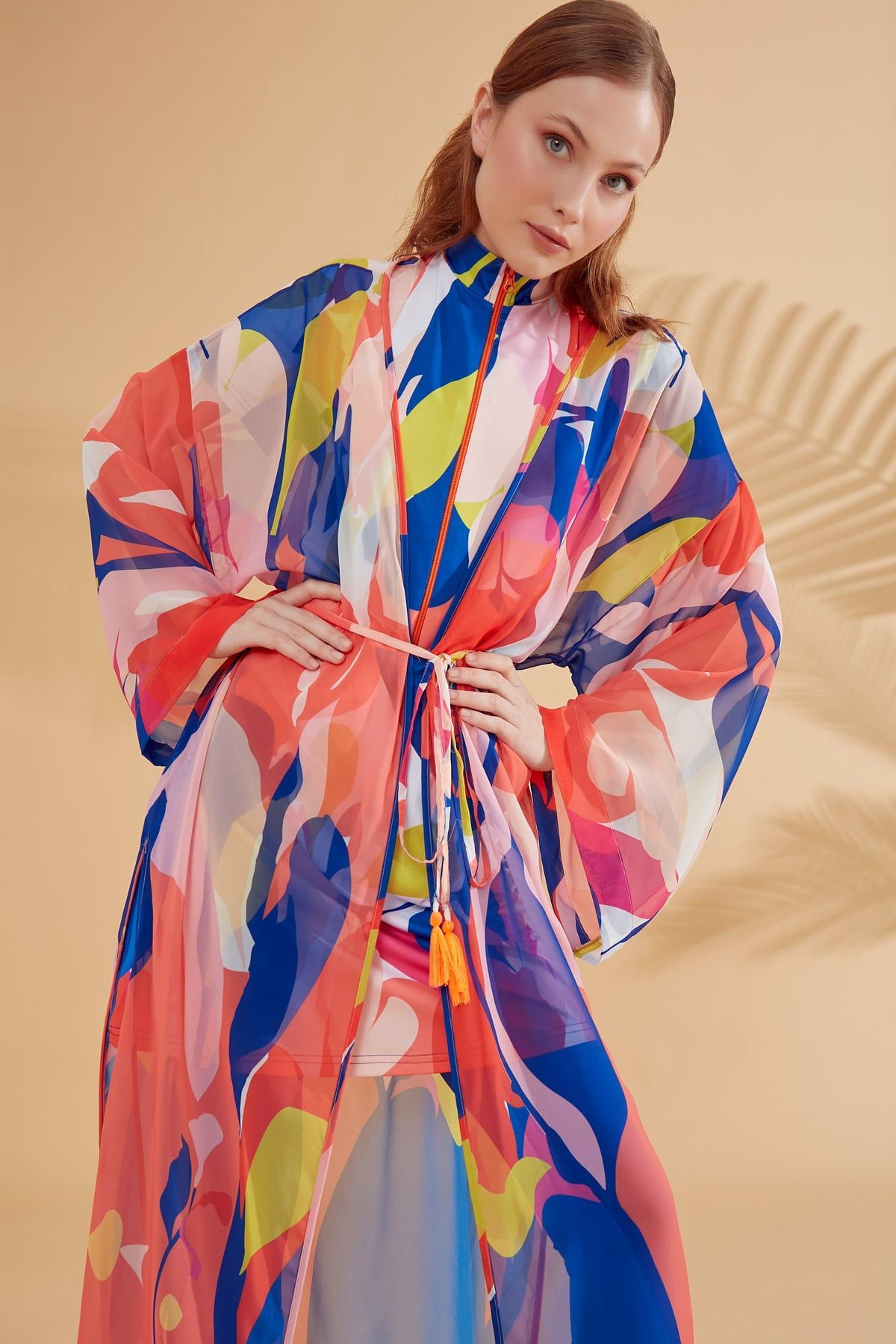 Desenli Renkli Kimono Kaftan P2330