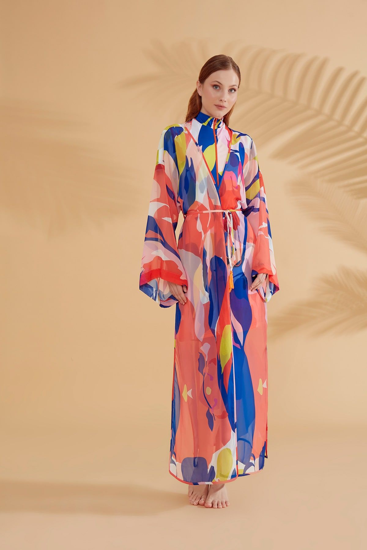 Desenli Renkli Kimono Kaftan P2330