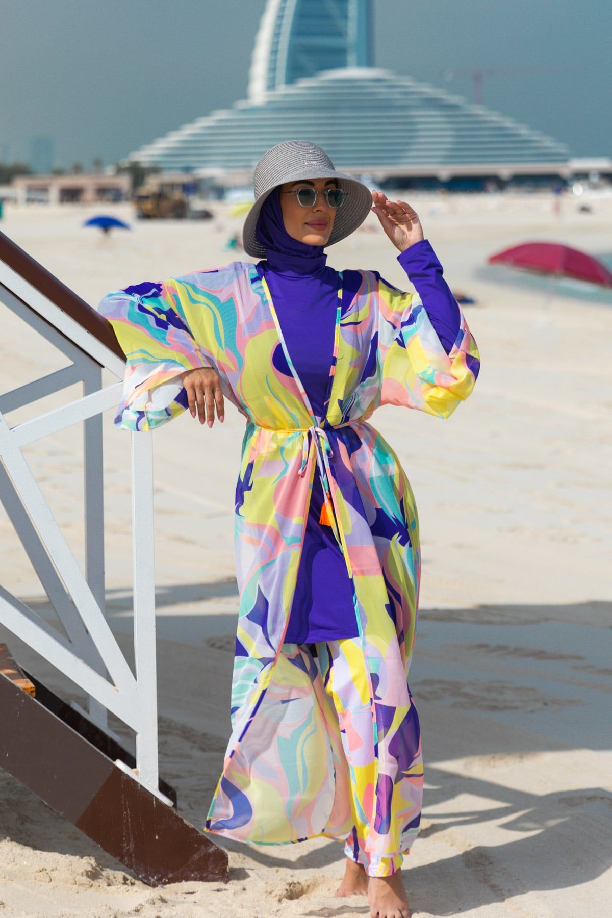 Desenli Renkli Kimono Kaftan P2332