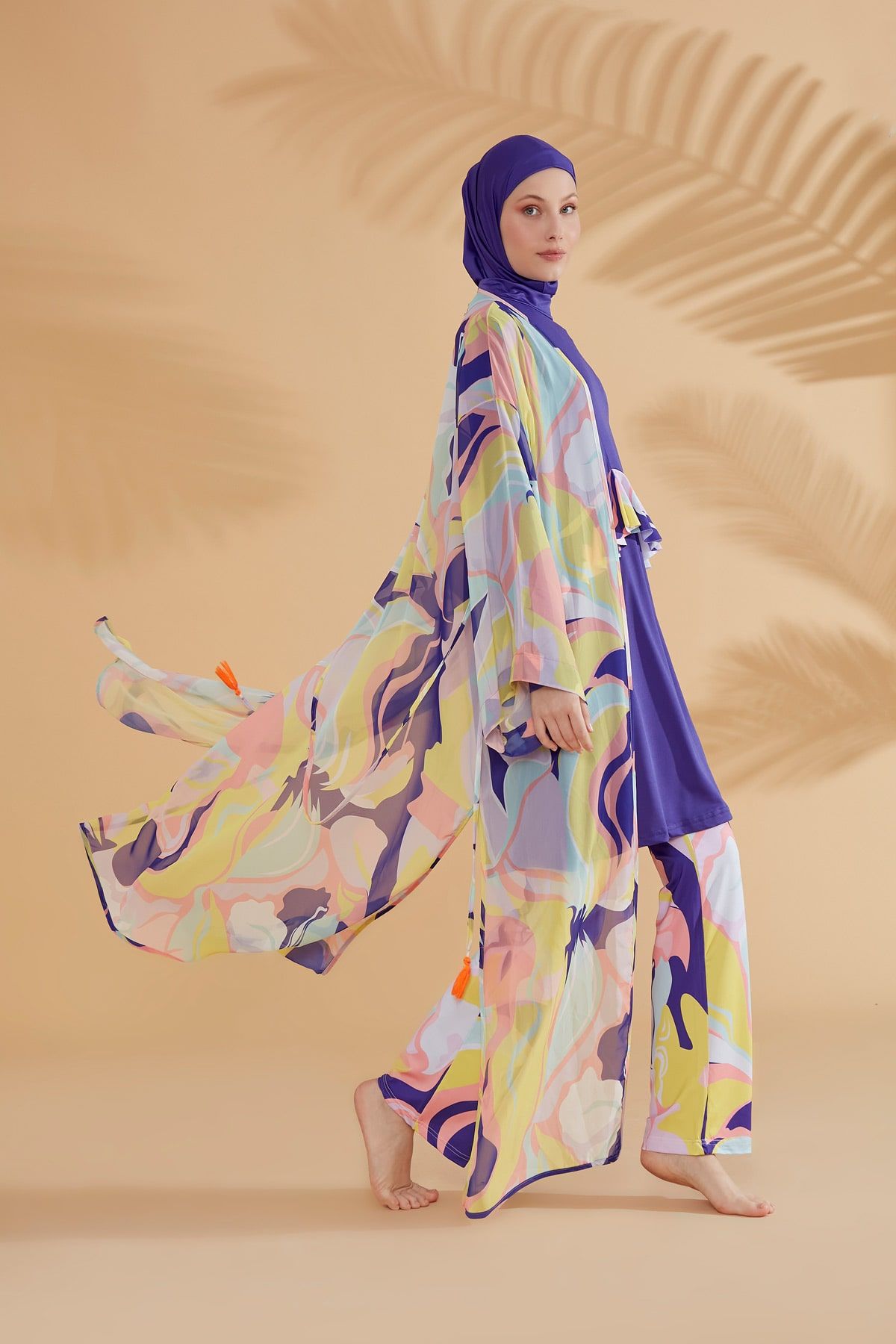 Desenli Renkli Kimono Kaftan P2332