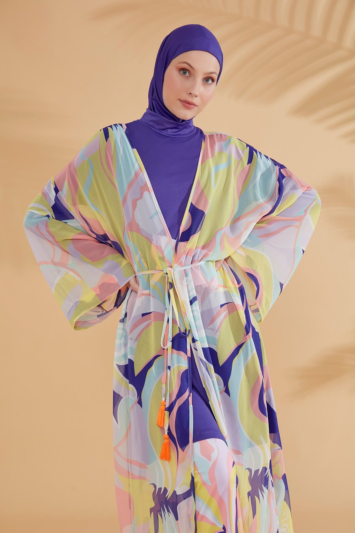 Desenli Renkli Kimono Kaftan P2332