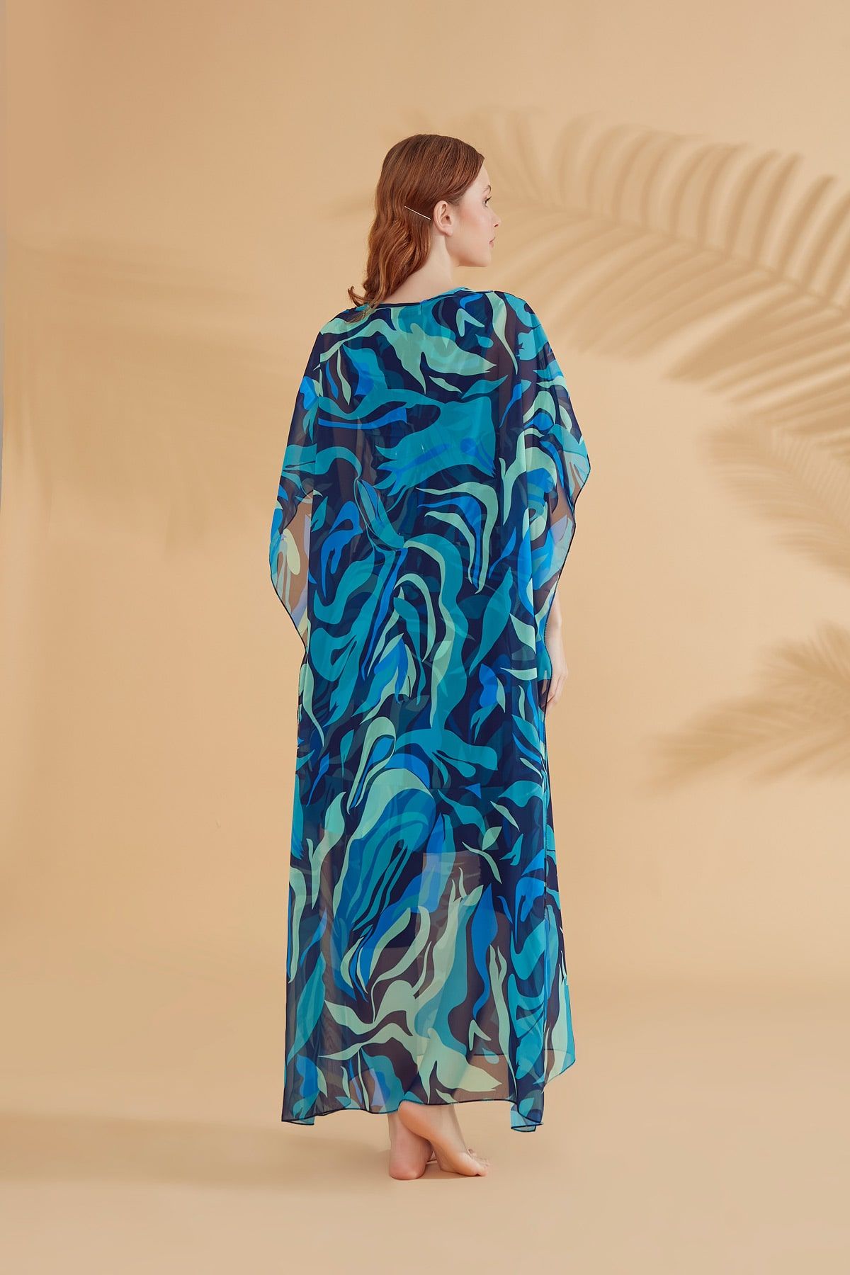 Desenli Turkuaz Pareo Kaftan P2347