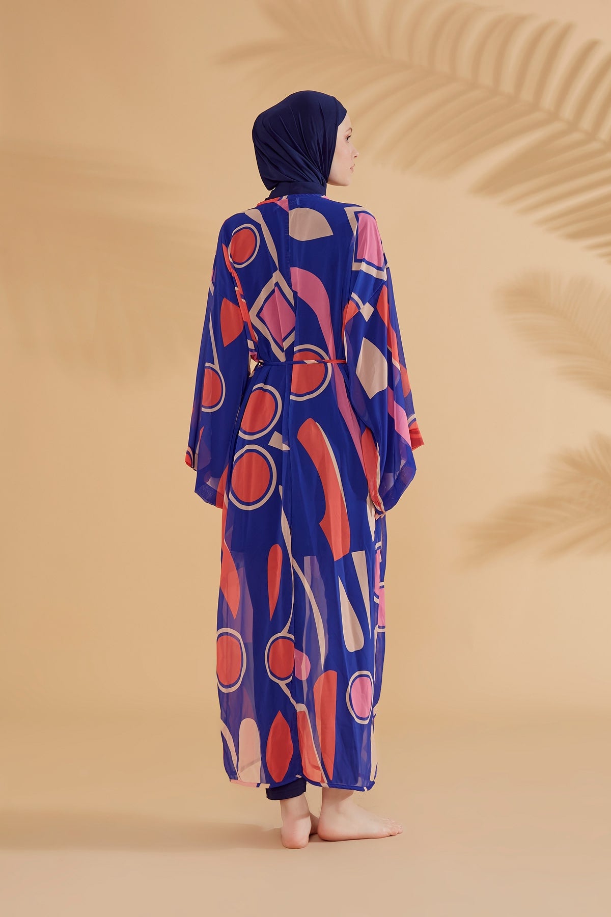 Geometrik Desenli Saks Plaj Kimono Kaftan – P2339