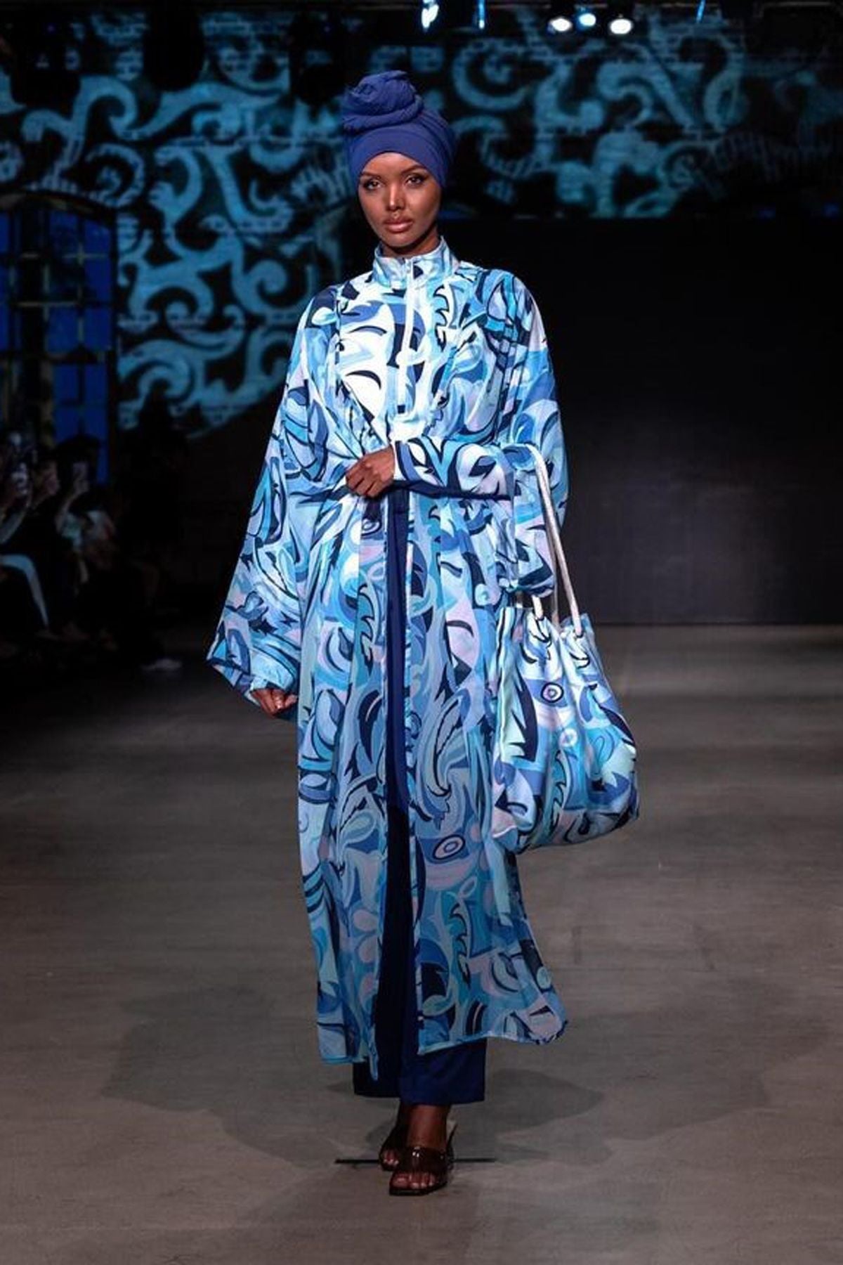 Desenli Turkuaz Kimono Kaftan P2428 Ürün ikincil görseli