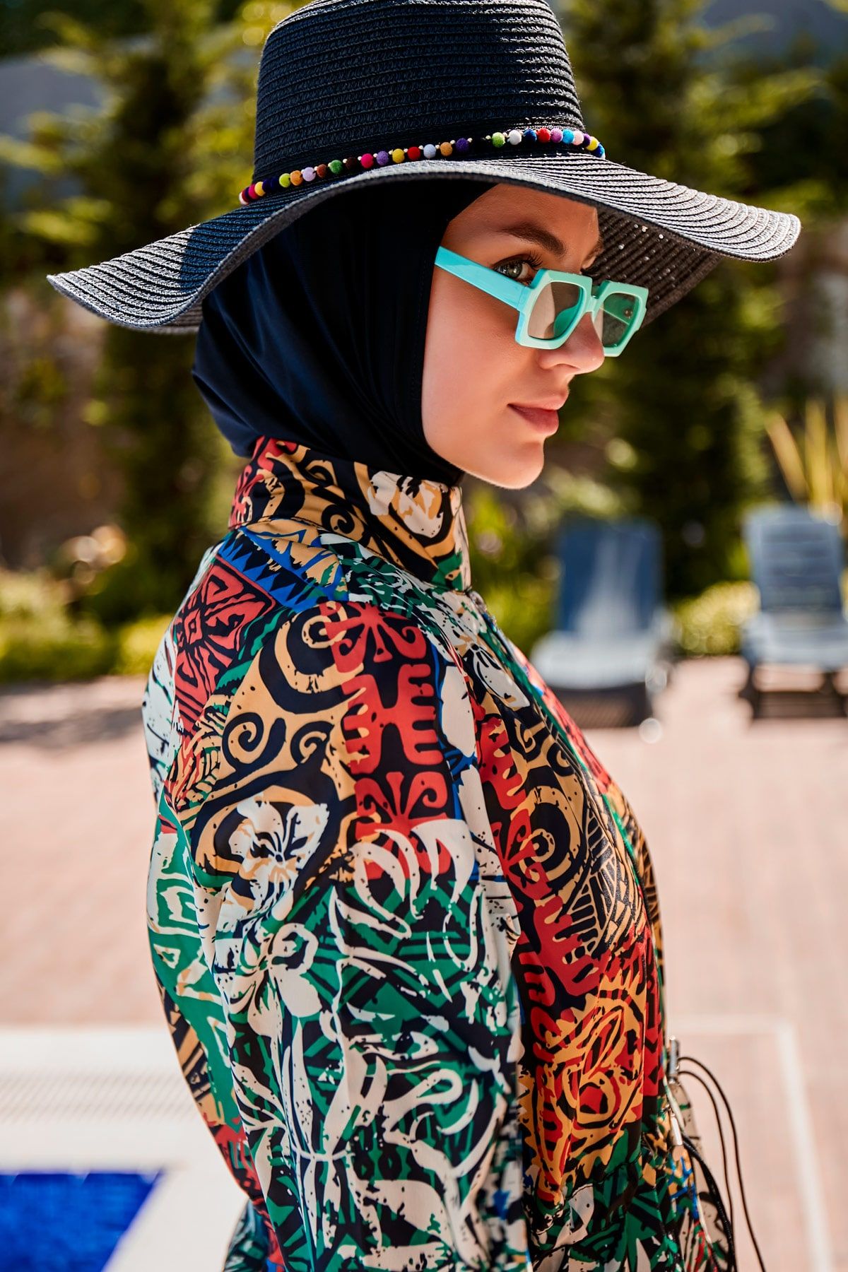 Ponpon Şeritli Geniş Hasır Siyah Şapka 1423216 Ürün ikincil görseli