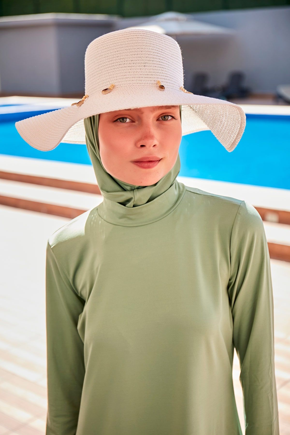 Deniz Kabuğu Beyaz Geniş Hasır Şapka 142321