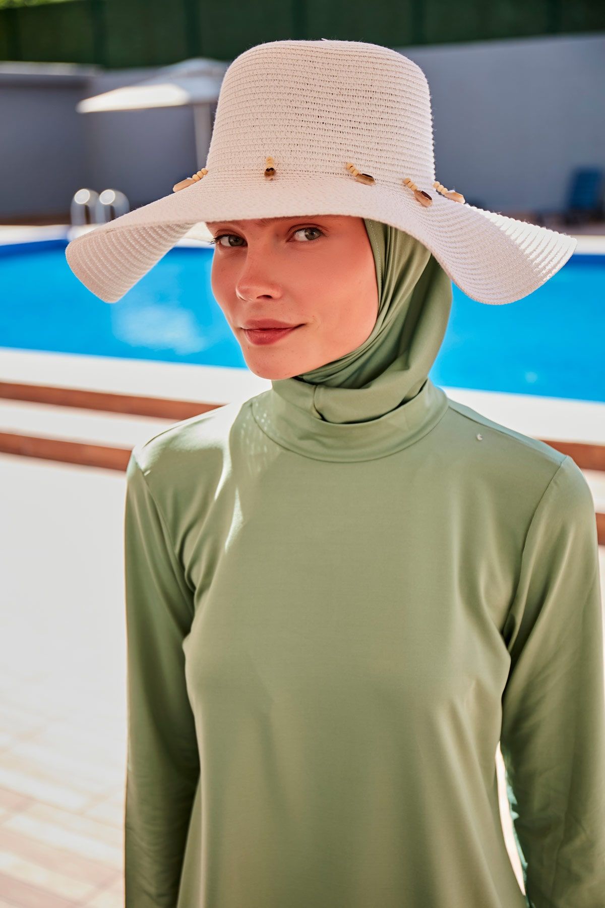 Deniz Kabuğu Beyaz Geniş Hasır Şapka 142321