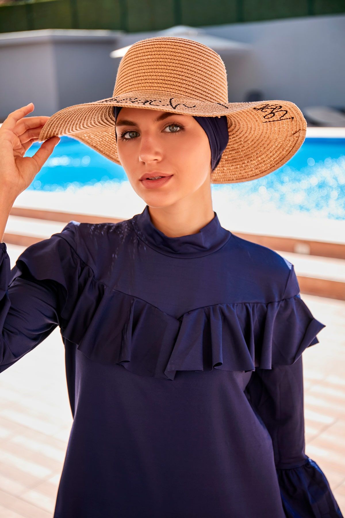 Yazılı Camel Hasır Kloş Şapka 142329 Ürün ikincil görseli