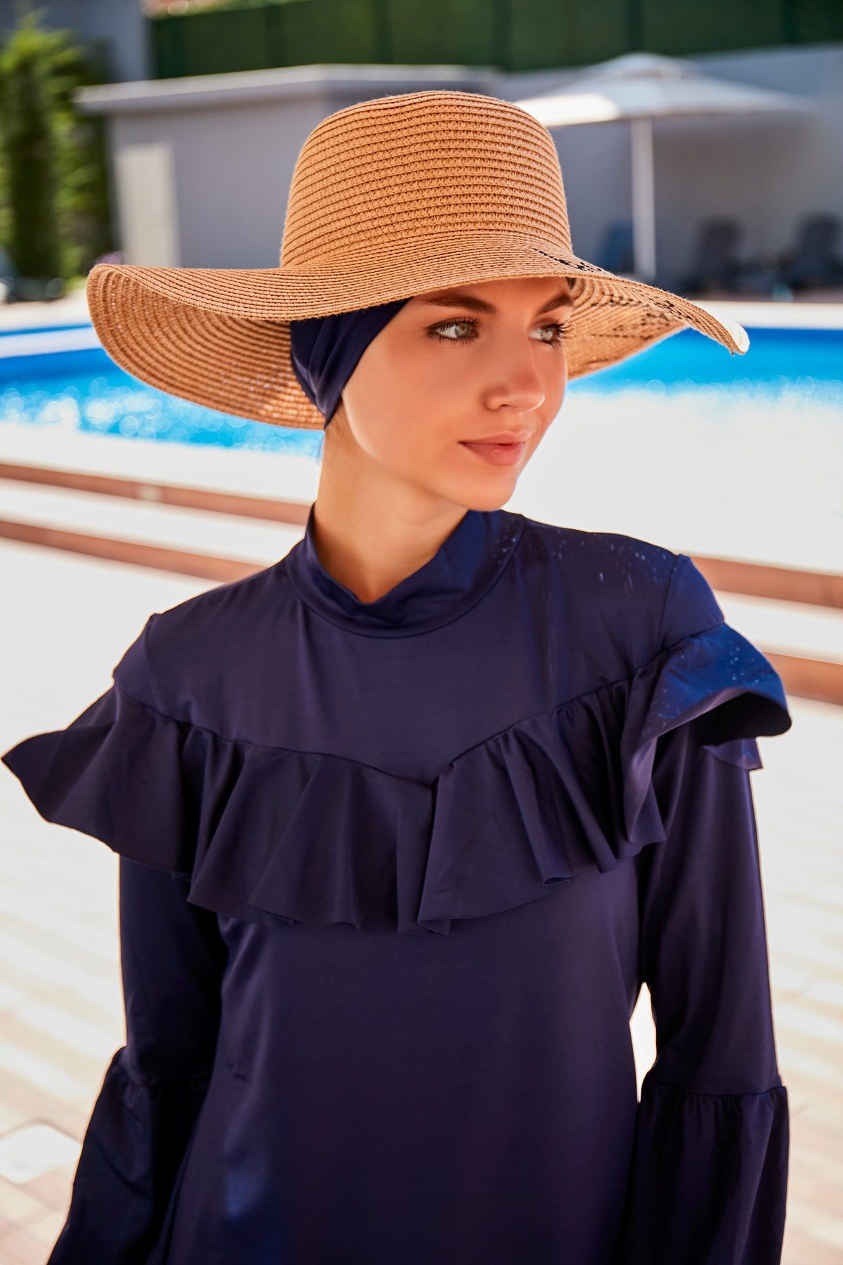 Yazılı Camel Hasır Kloş Şapka 142329