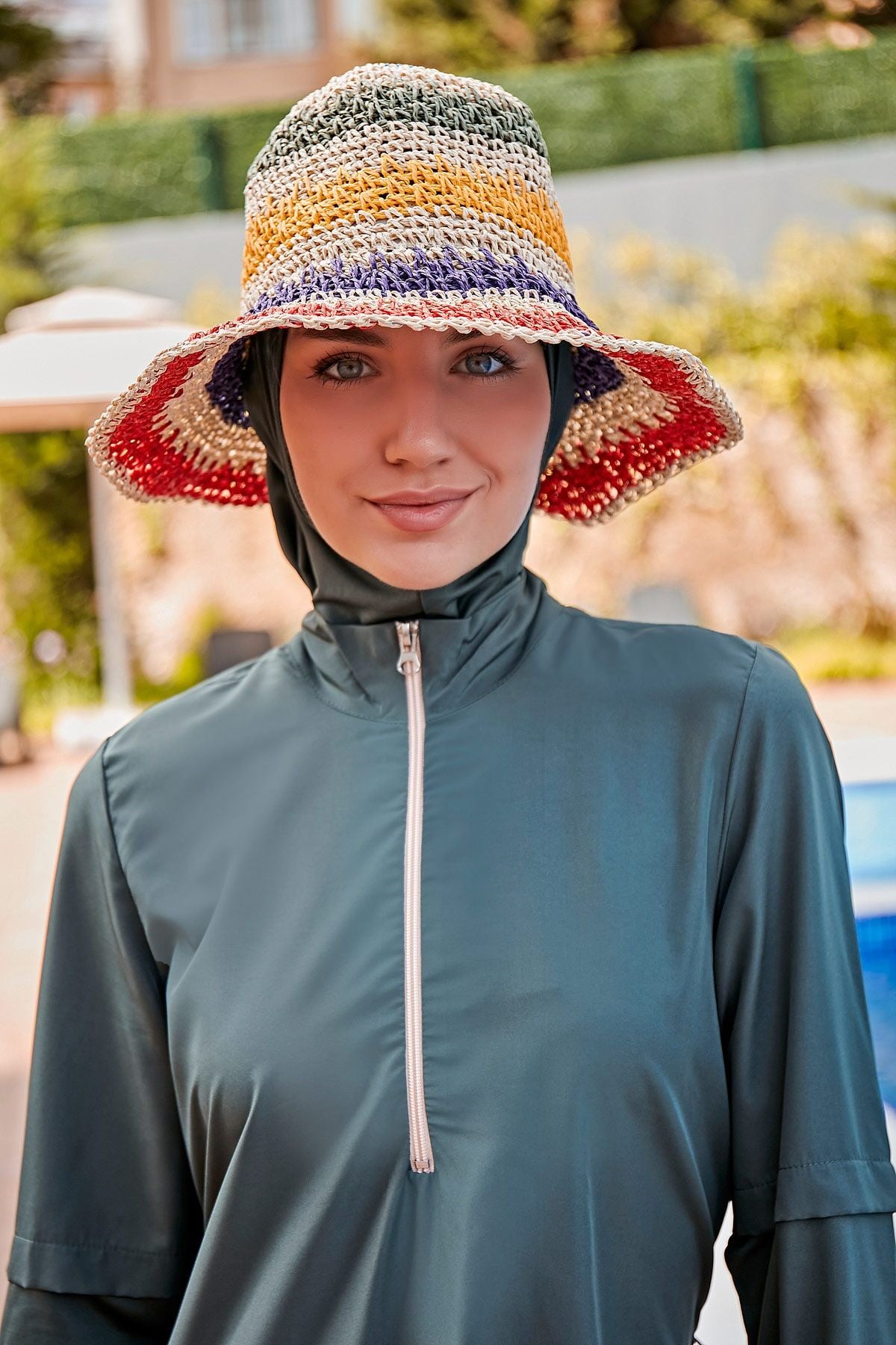 Ekru Rengi Örgülü Hasır Şapka 11507 Ürün ana görseli