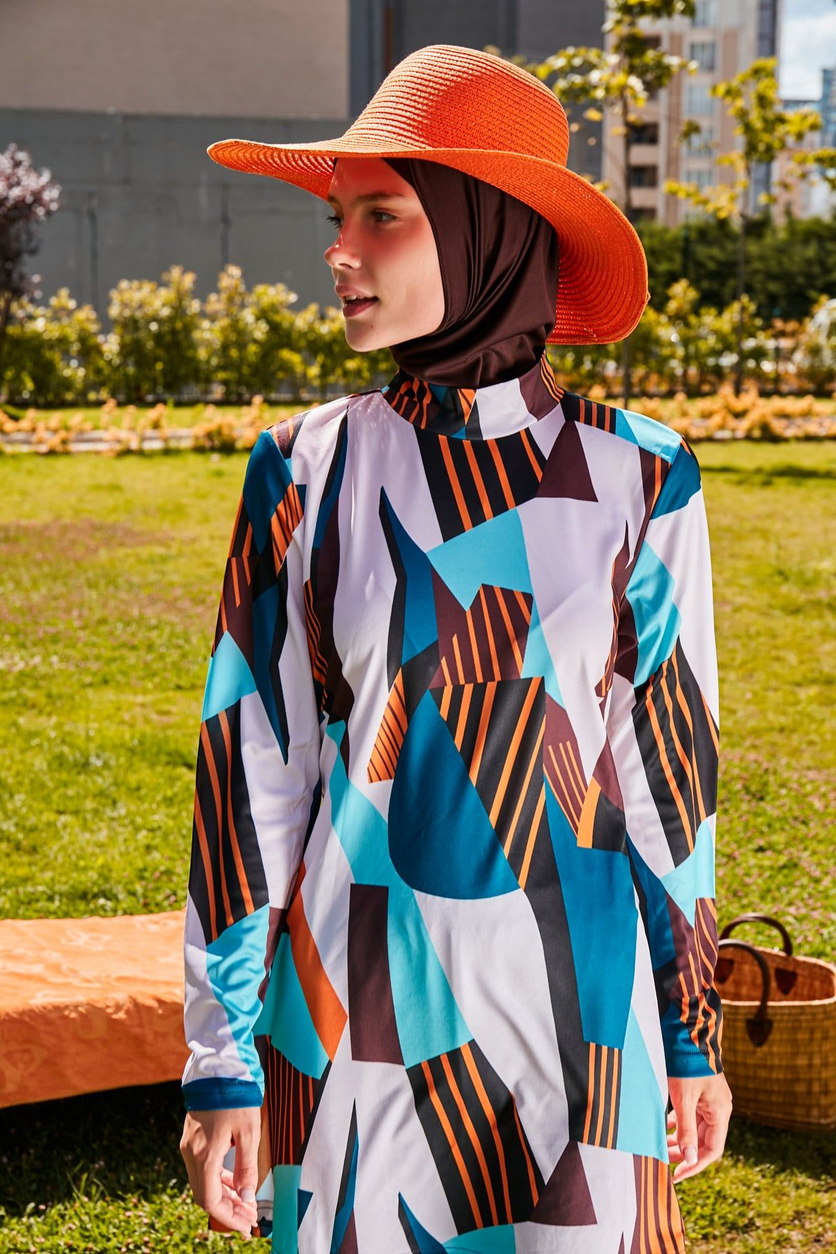 Kahverengi Tam Kapalı Tesettür Mayo R2391 Ürün ana görseli